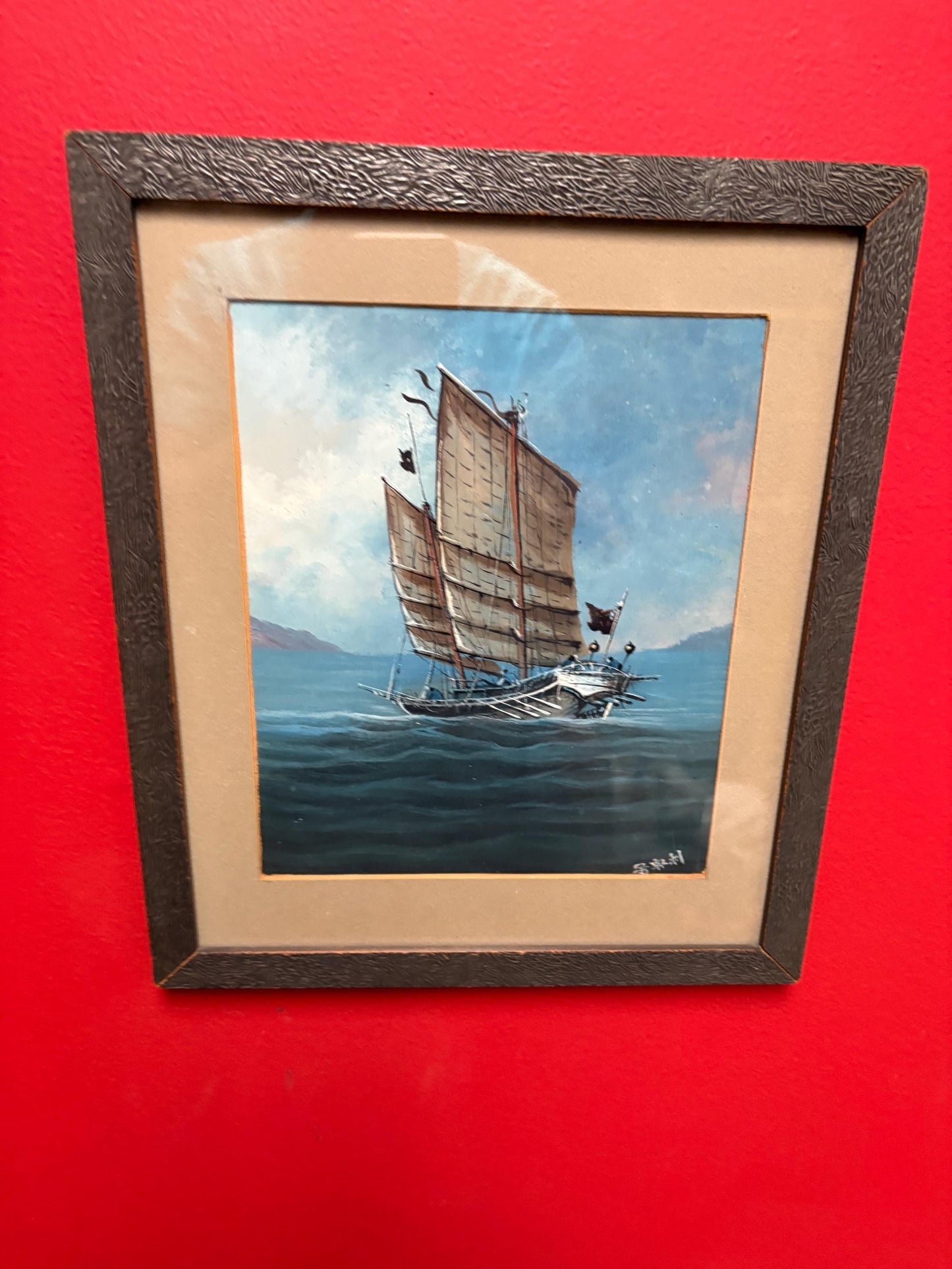 Beautiful 1940s Japanese watercolour painting of a boat  exquisite detail and signed with Provenance  great value