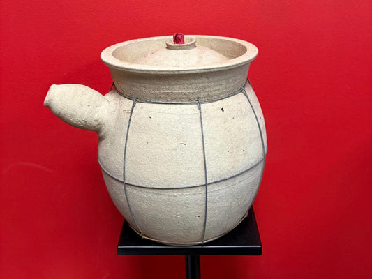 Massive 11 x 10 high 19 century Japanese stoneware pot with lid  amazing condition  perfect decoration or gift