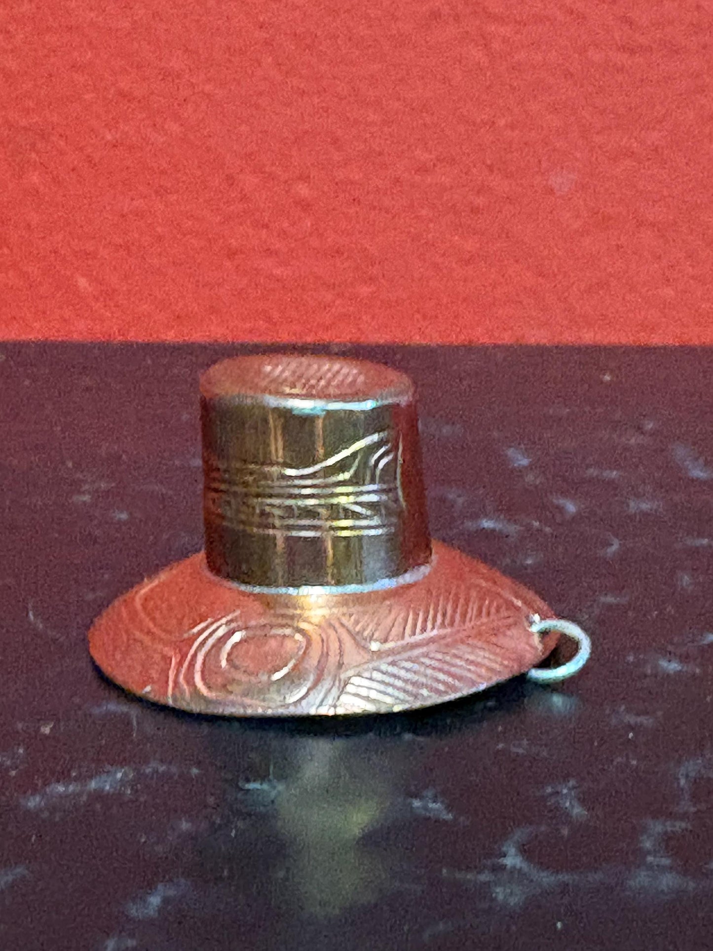 Beautiful Unusual indigenous first nations, pacific West Coast signed copper pendant in shape of a hat  1.5 inch wide by 1 inch high - wow