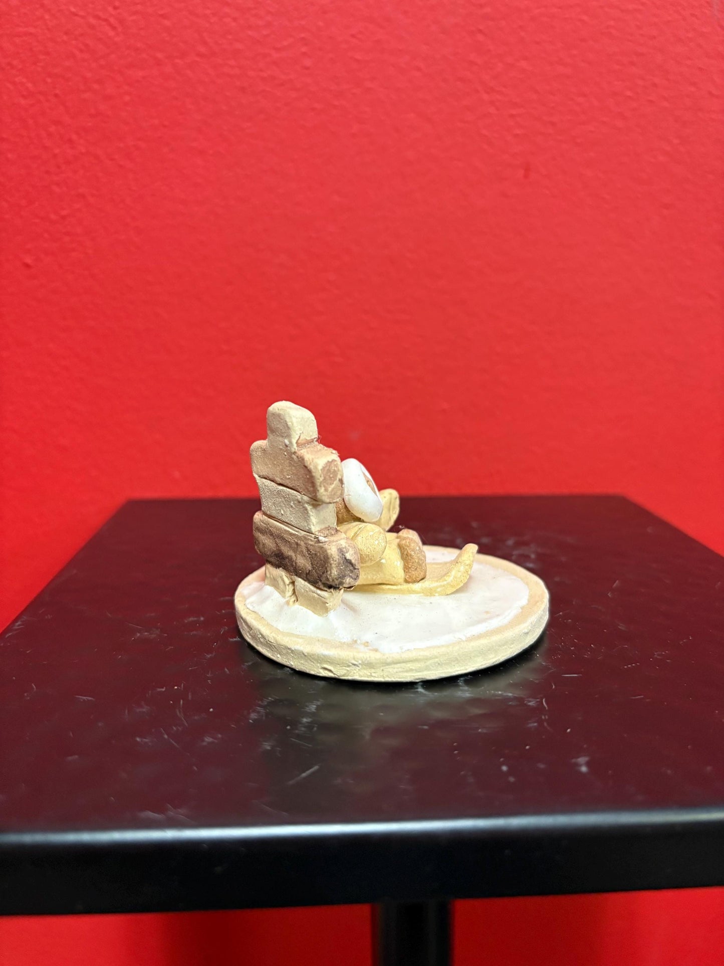 Beautiful Canadian indigenous Inuit signed clay statue of Eskimo and Inukshuk handmade  approx 3  high  perfect condition  great gift