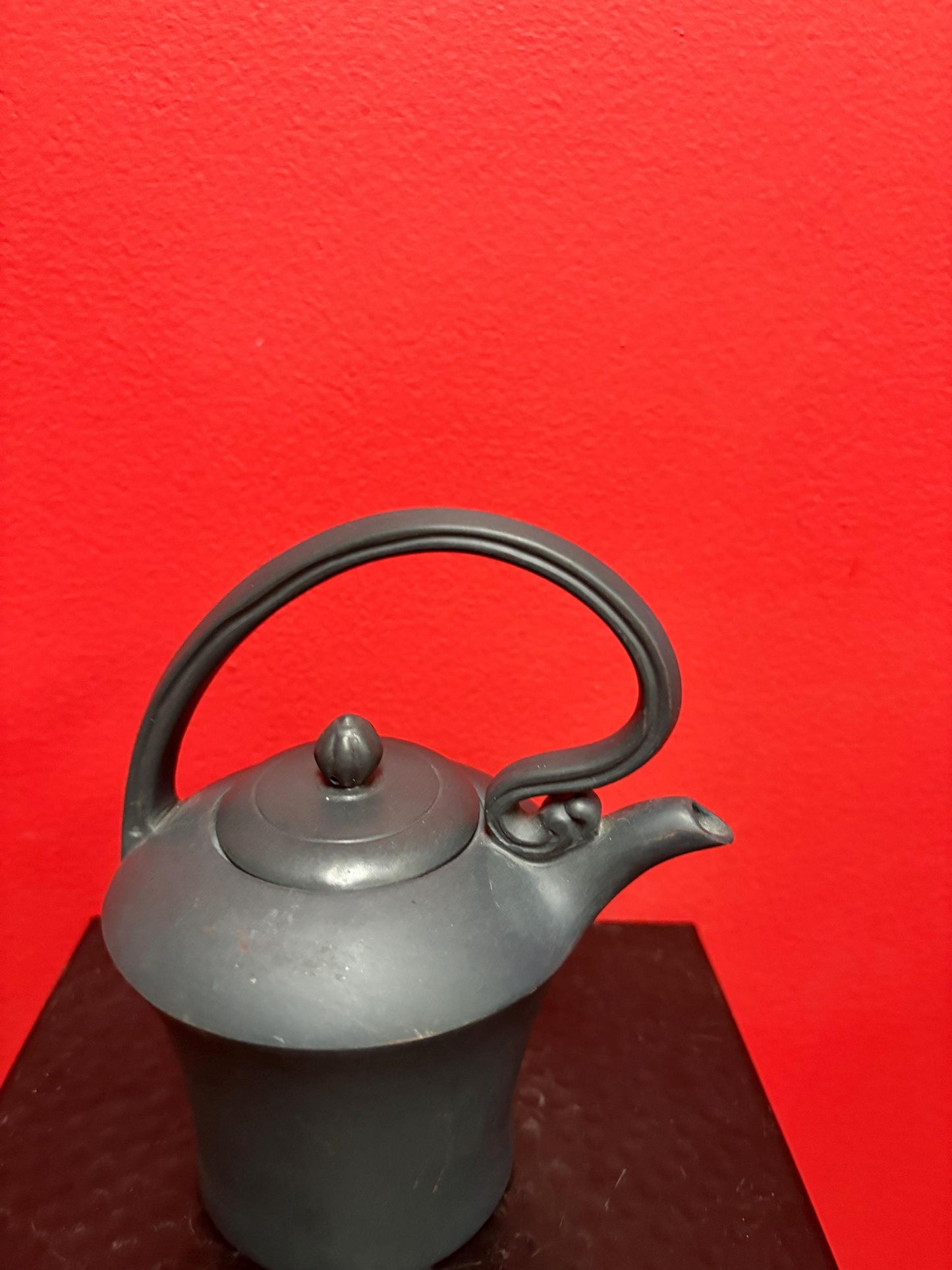 Beautiful  Chinese 6 inch high green yixing clay teapot in the shape of a watering can  good  condition - tiny chip  - and great value