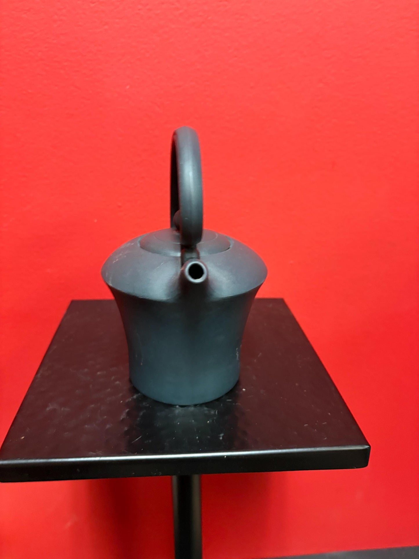 Beautiful  Chinese 6 inch high green yixing clay teapot in the shape of a watering can  good  condition - tiny chip  - and great value