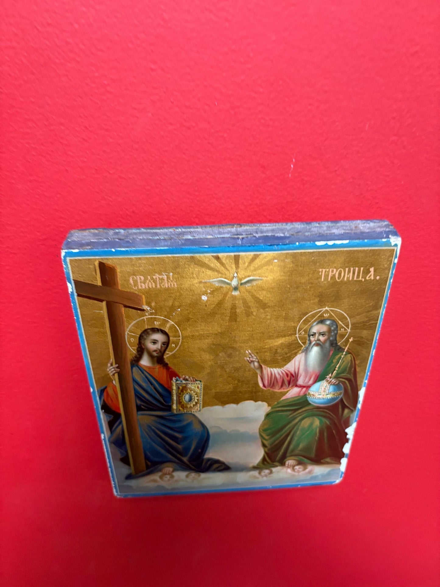 Amazing vintage 1960s Ethiopian gilt framed painted icon  fabulous condition  info on back  wow  perfect