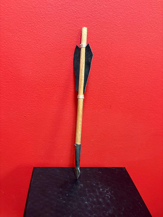 Beautiful small model  antique indigenous first nations wood leather and metal spear  unique and fabulous