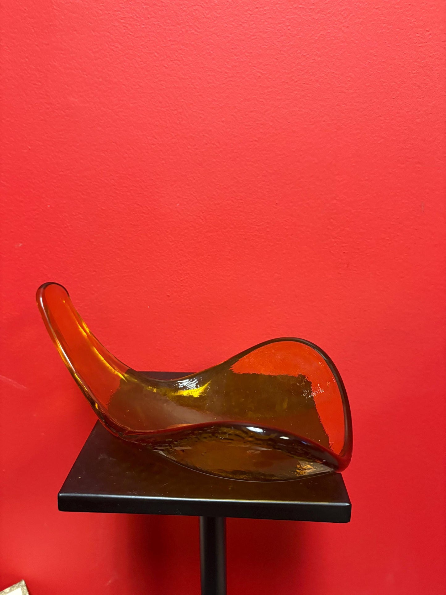 Beautiful vintage 11 inch long blenko glass dish   amber colours  mint condition  signed - wow