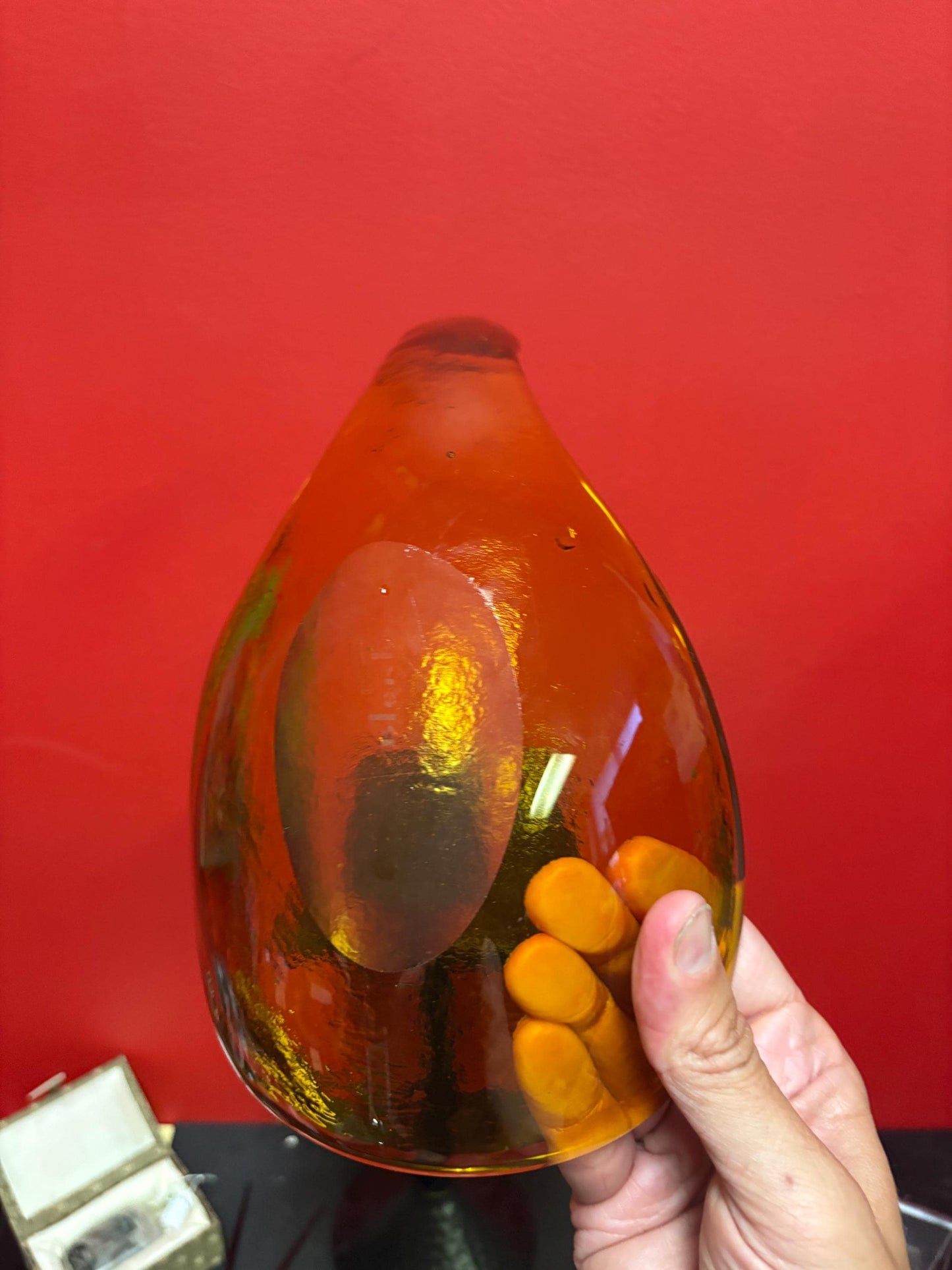 Beautiful vintage 11 inch long blenko glass dish   amber colours  mint condition  signed - wow