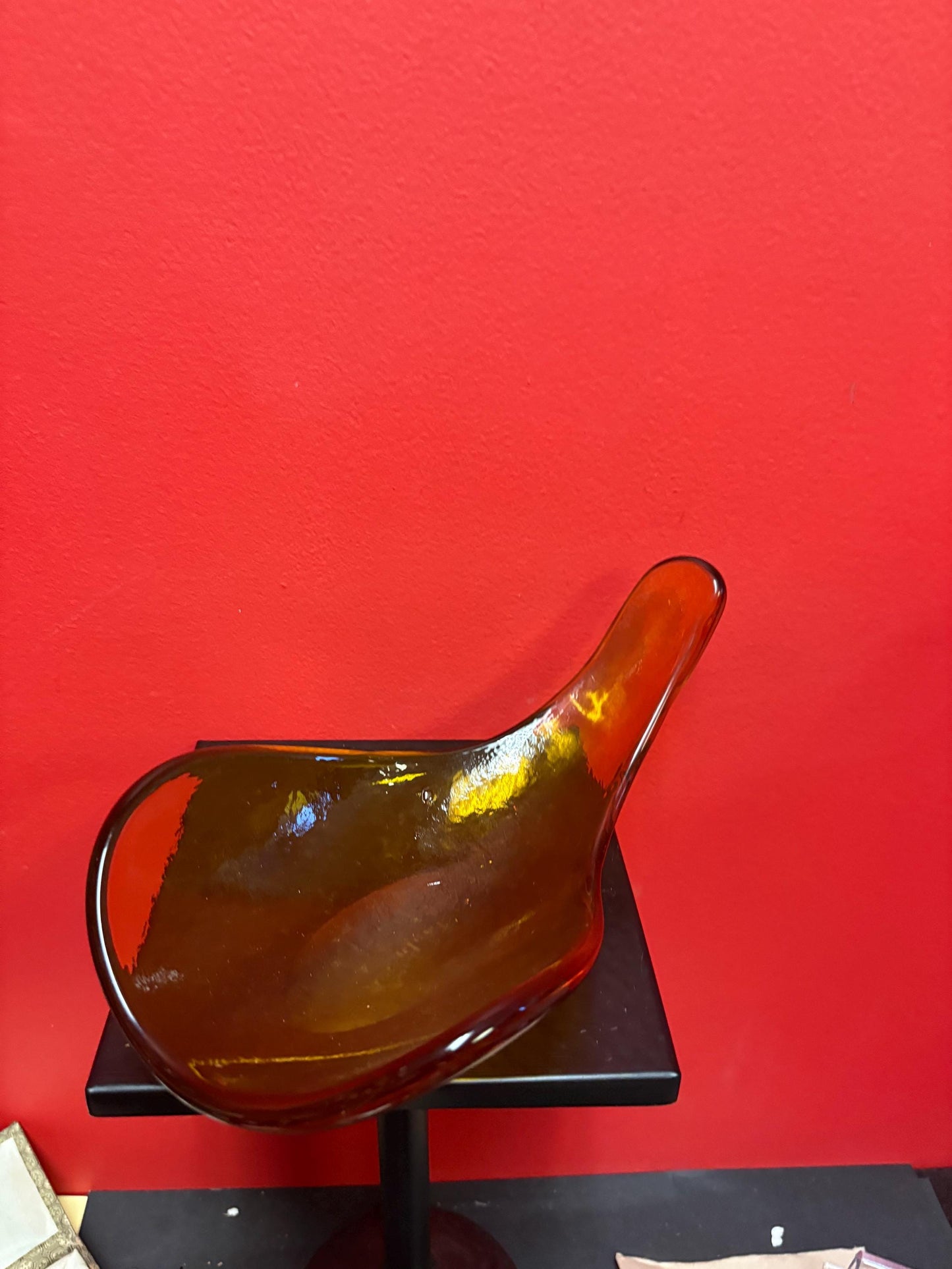 Beautiful vintage 11 inch long blenko glass dish   amber colours  mint condition  signed - wow