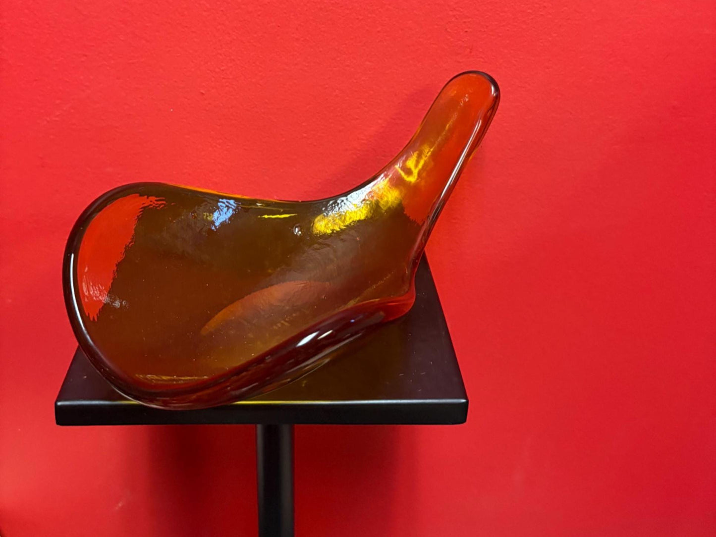 Beautiful vintage 11 inch long blenko glass dish   amber colours  mint condition  signed - wow