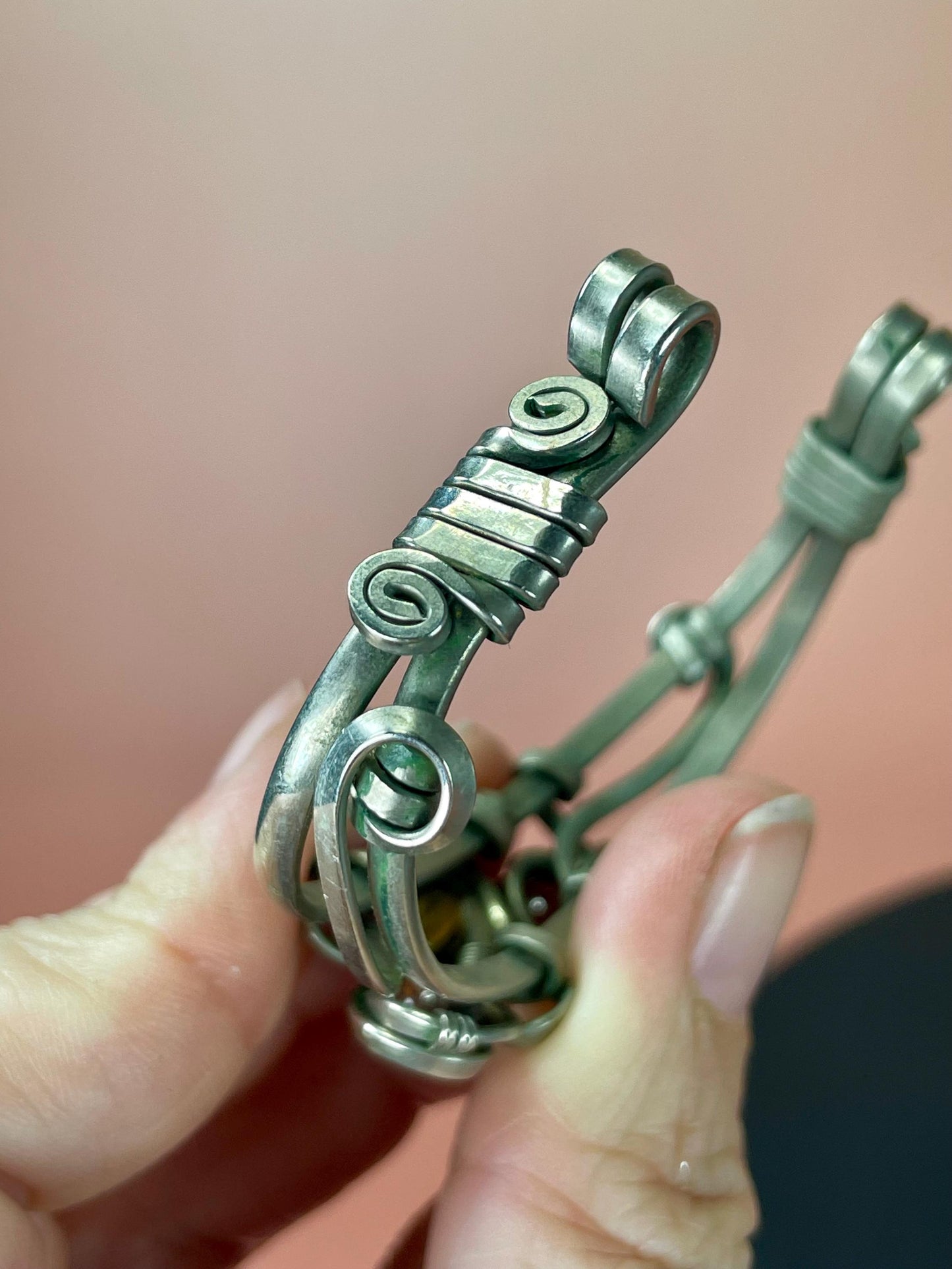 Very cool Wire Wrapped 2.5 inch bangle bracelet with Stones statement piece  perfect gift