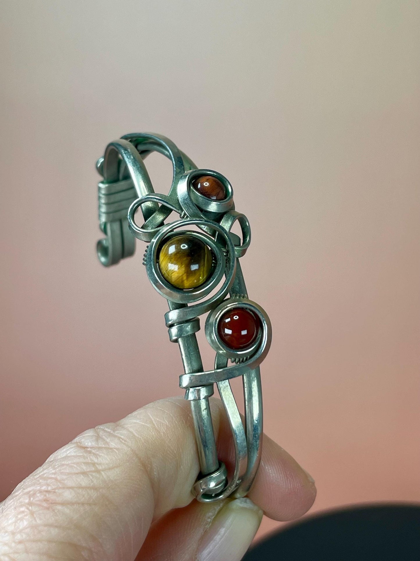 Very cool Wire Wrapped 2.5 inch bangle bracelet with Stones statement piece  perfect gift