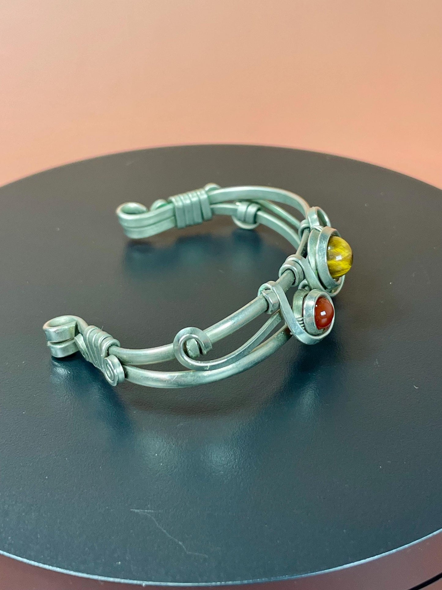 Very cool Wire Wrapped 2.5 inch bangle bracelet with Stones statement piece  perfect gift