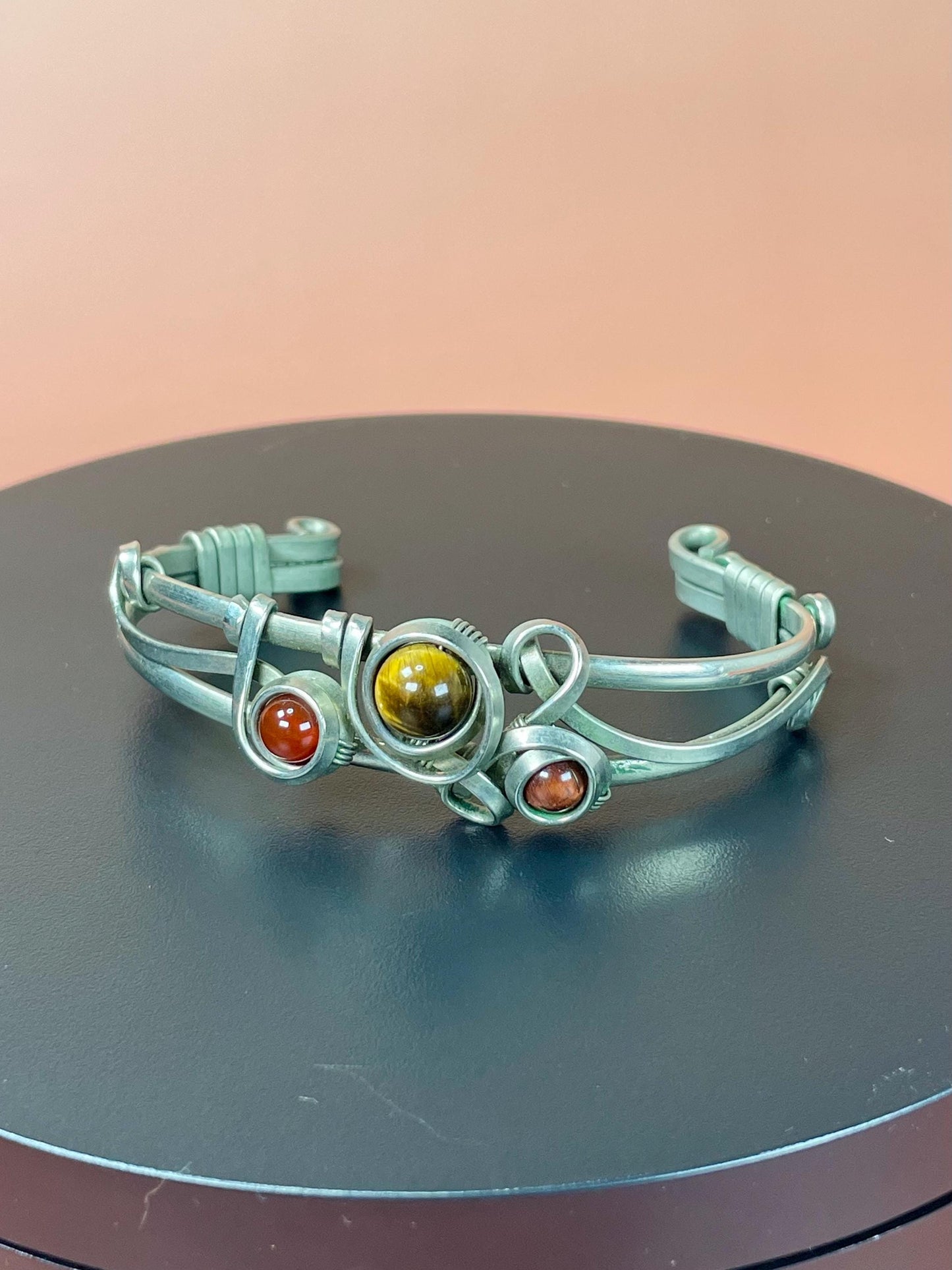 Very cool Wire Wrapped 2.5 inch bangle bracelet with Stones statement piece  perfect gift