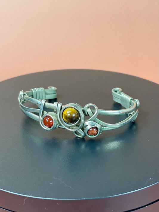 Very cool Wire Wrapped 2.5 inch bangle bracelet with Stones statement piece  perfect gift