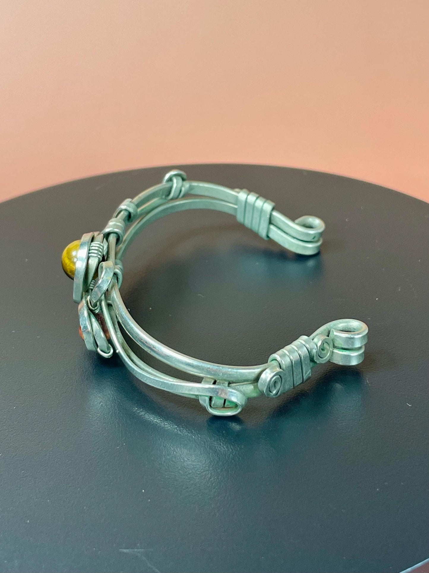 Very cool Wire Wrapped 2.5 inch bangle bracelet with Stones statement piece  perfect gift