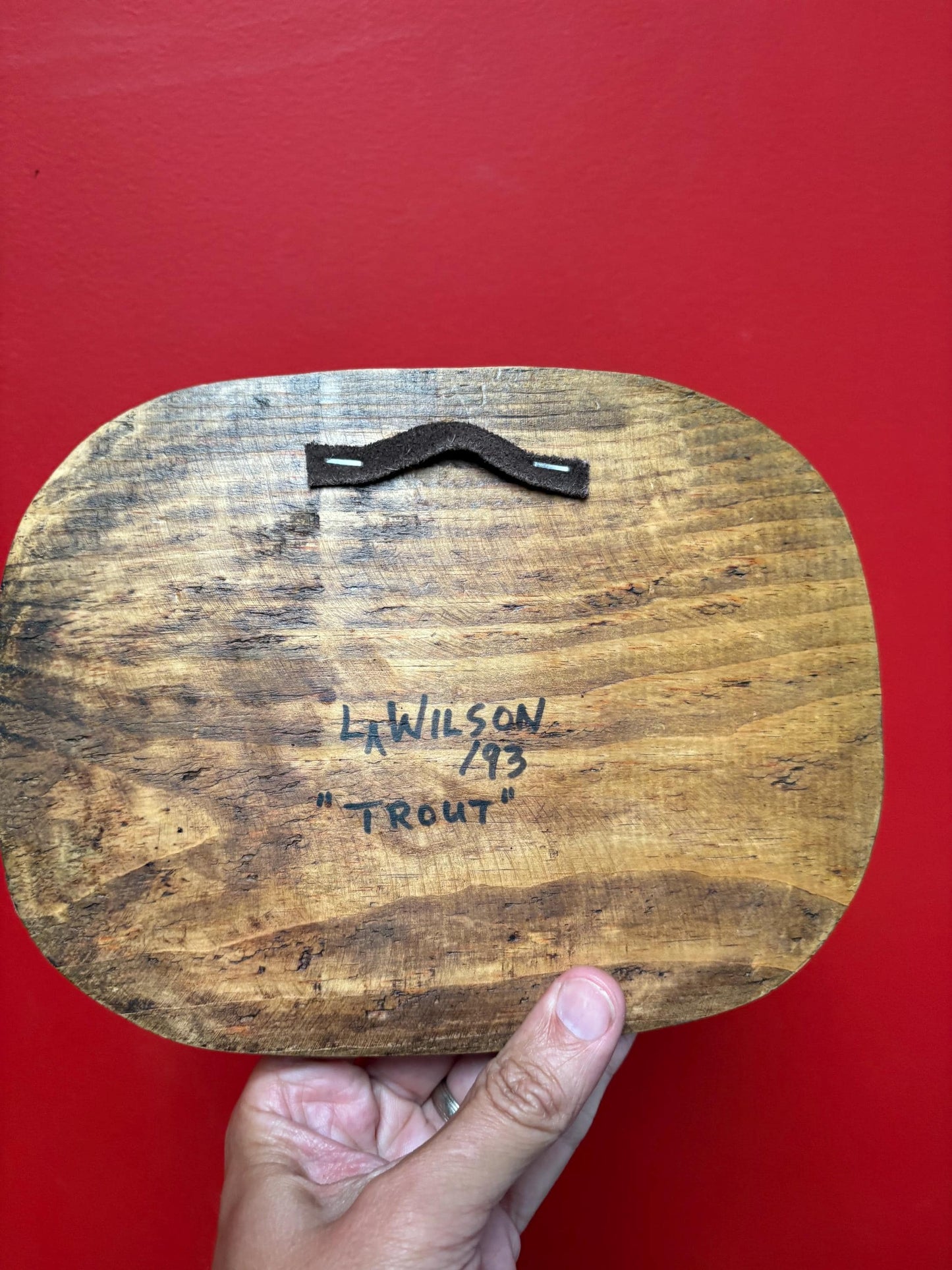 Beautiful 9 1/2 x 7 1/2 x 1 thick signed trout cedar plaque  indigenous first nation pacific north West Coast beauty