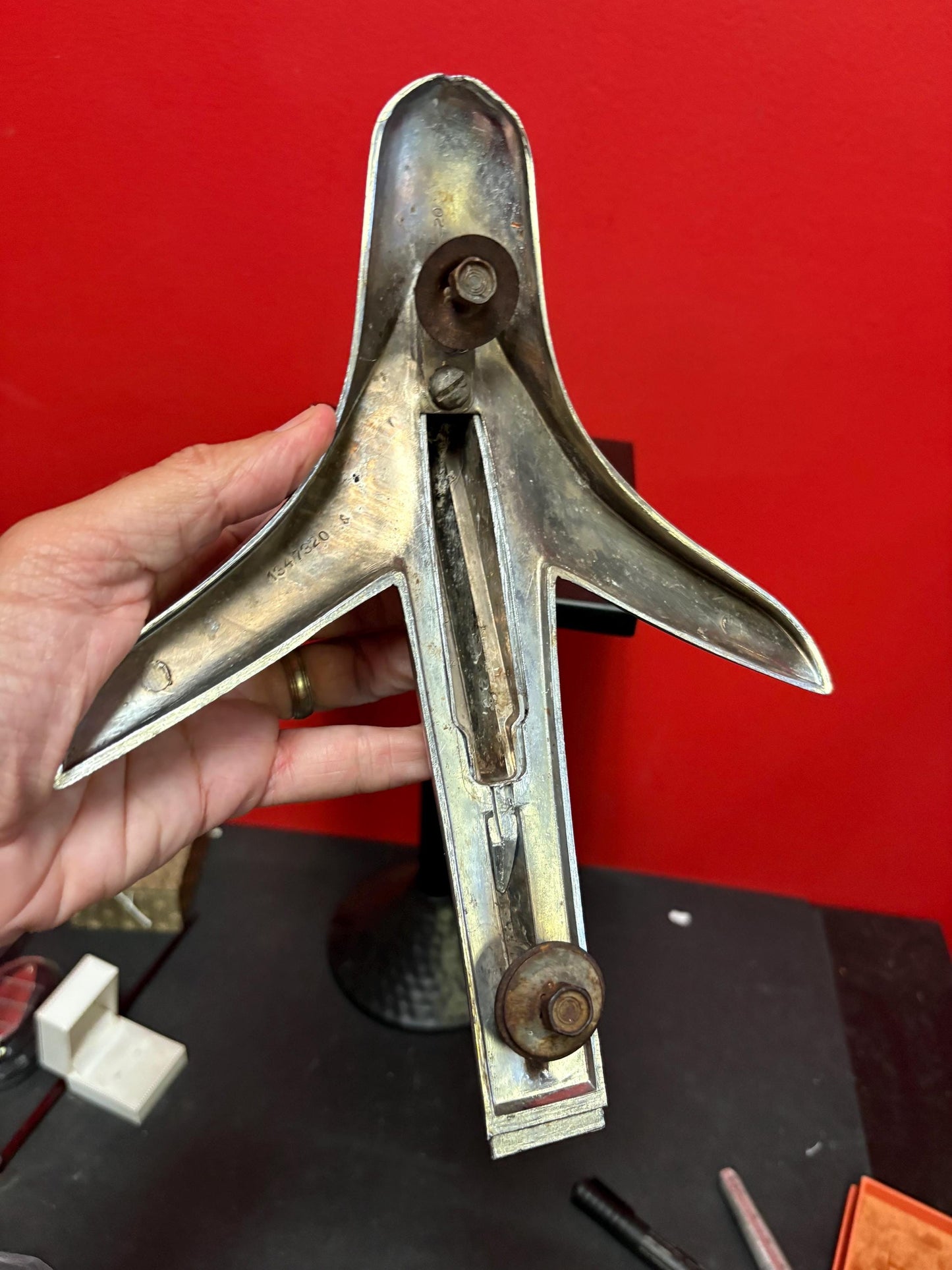 Fabulous vintage authentic Plymouth chrome airplane car mascot - great condition and 10 x 8 wide - good value