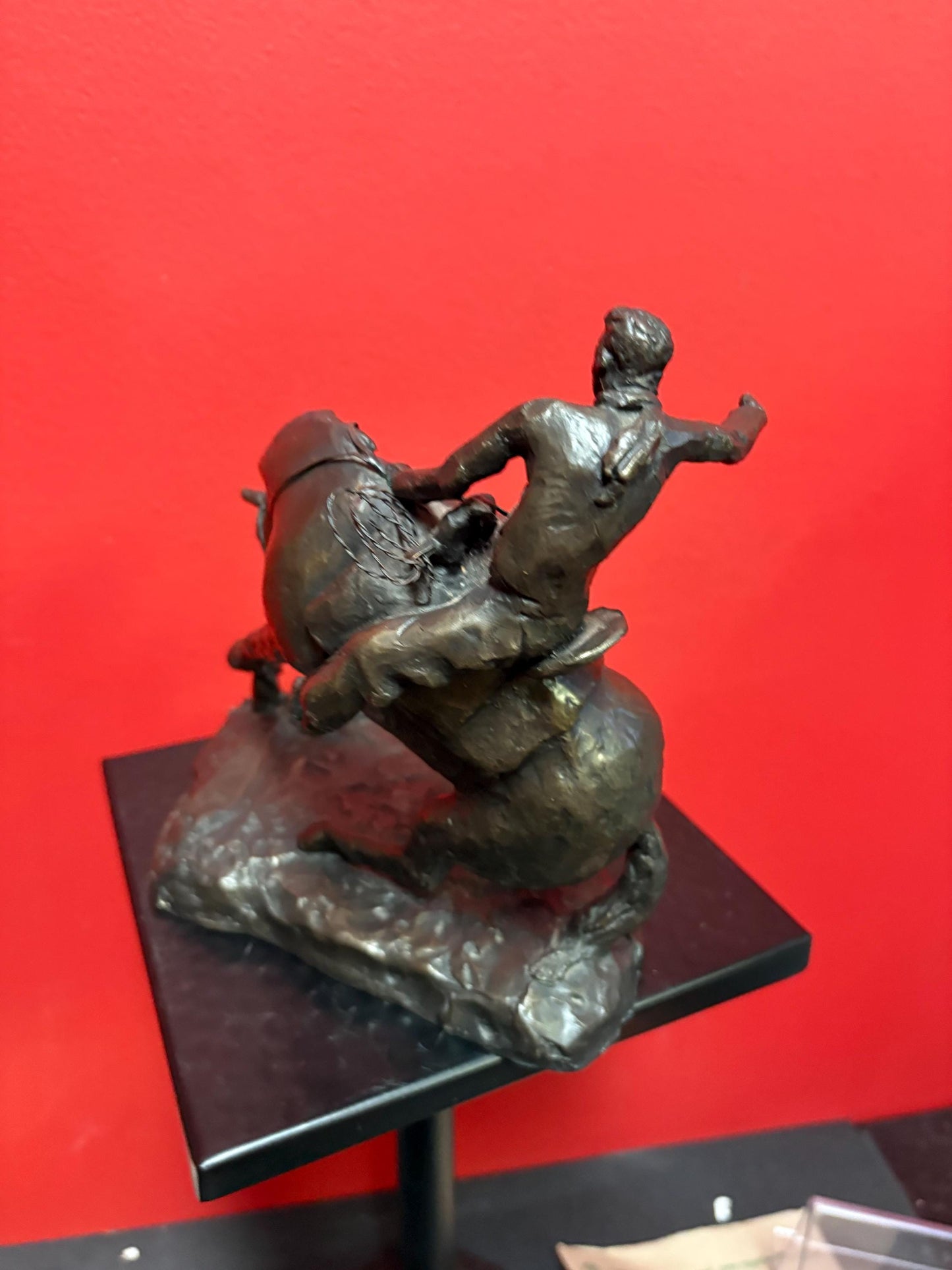 Stunning 8 inch tall bronze Horse and rider   wonderful patina  great imagery antique  late 19 century  wow