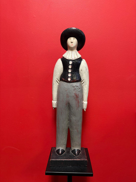Beautiful older vintage heavy wooden folk art Amish statue of a man - approx 22 inches  wow