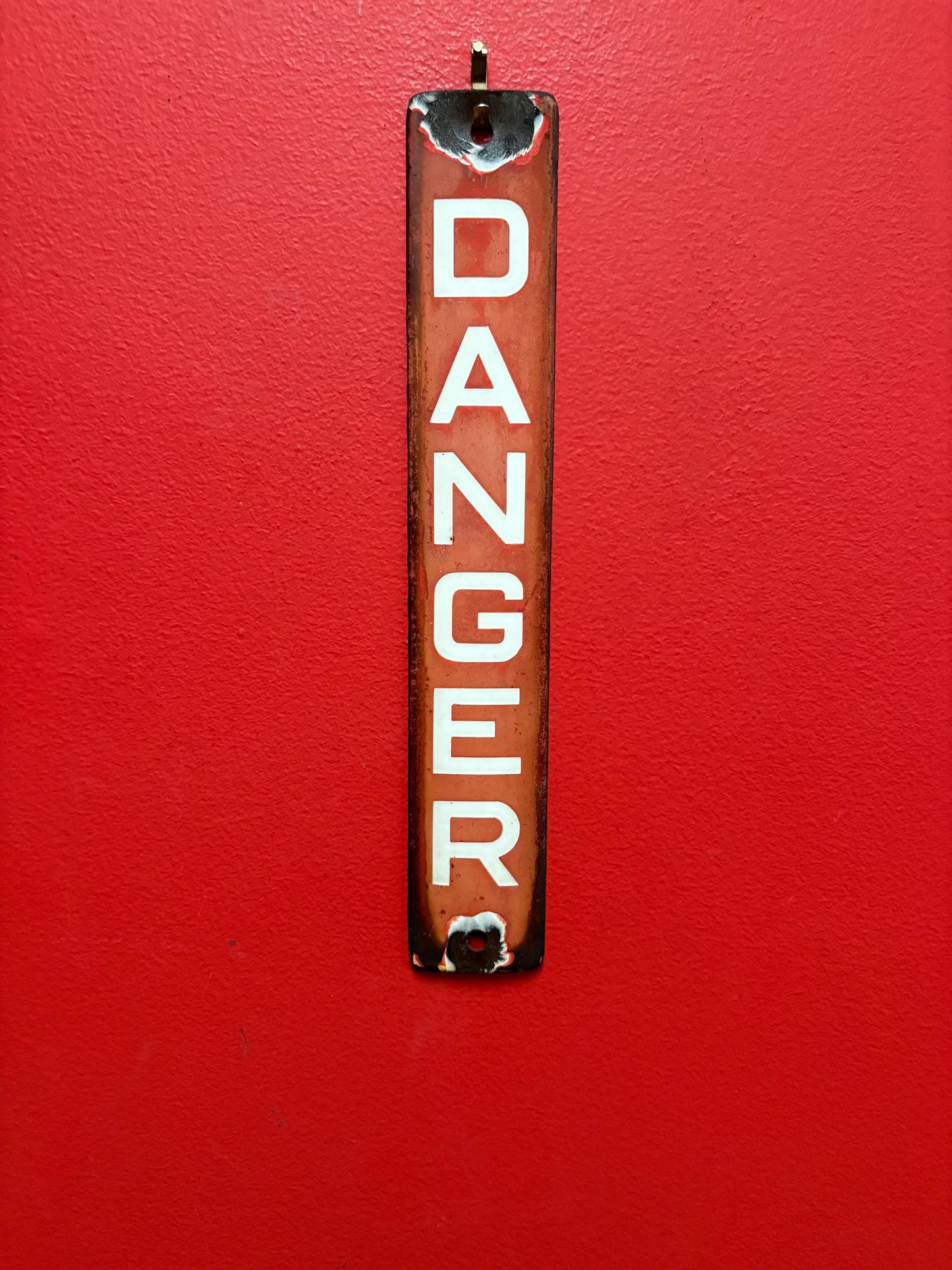 Truly amazing antique 12 x 2“ porcelain enamel danger sign  pretty good condition  great value