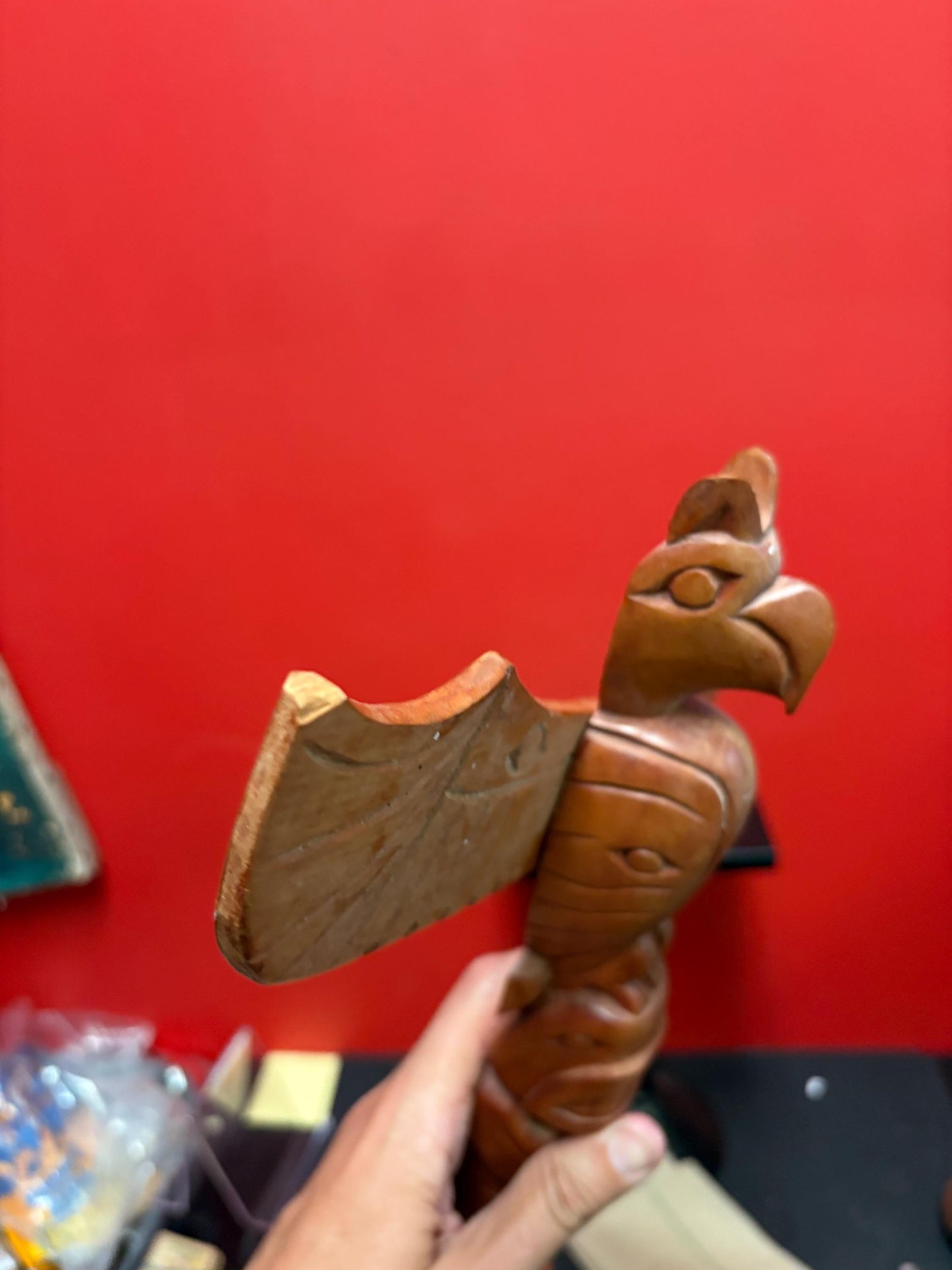 Fabulous indigenous first Nations signed totem pole with wings  see photos  18 inches tall  great value