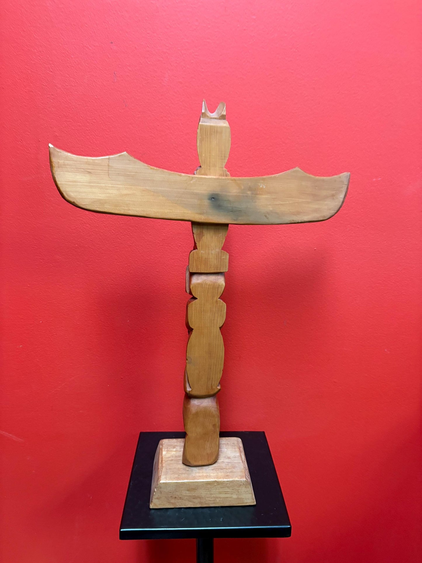 Fabulous indigenous first Nations signed totem pole with wings  see photos  18 inches tall  great value