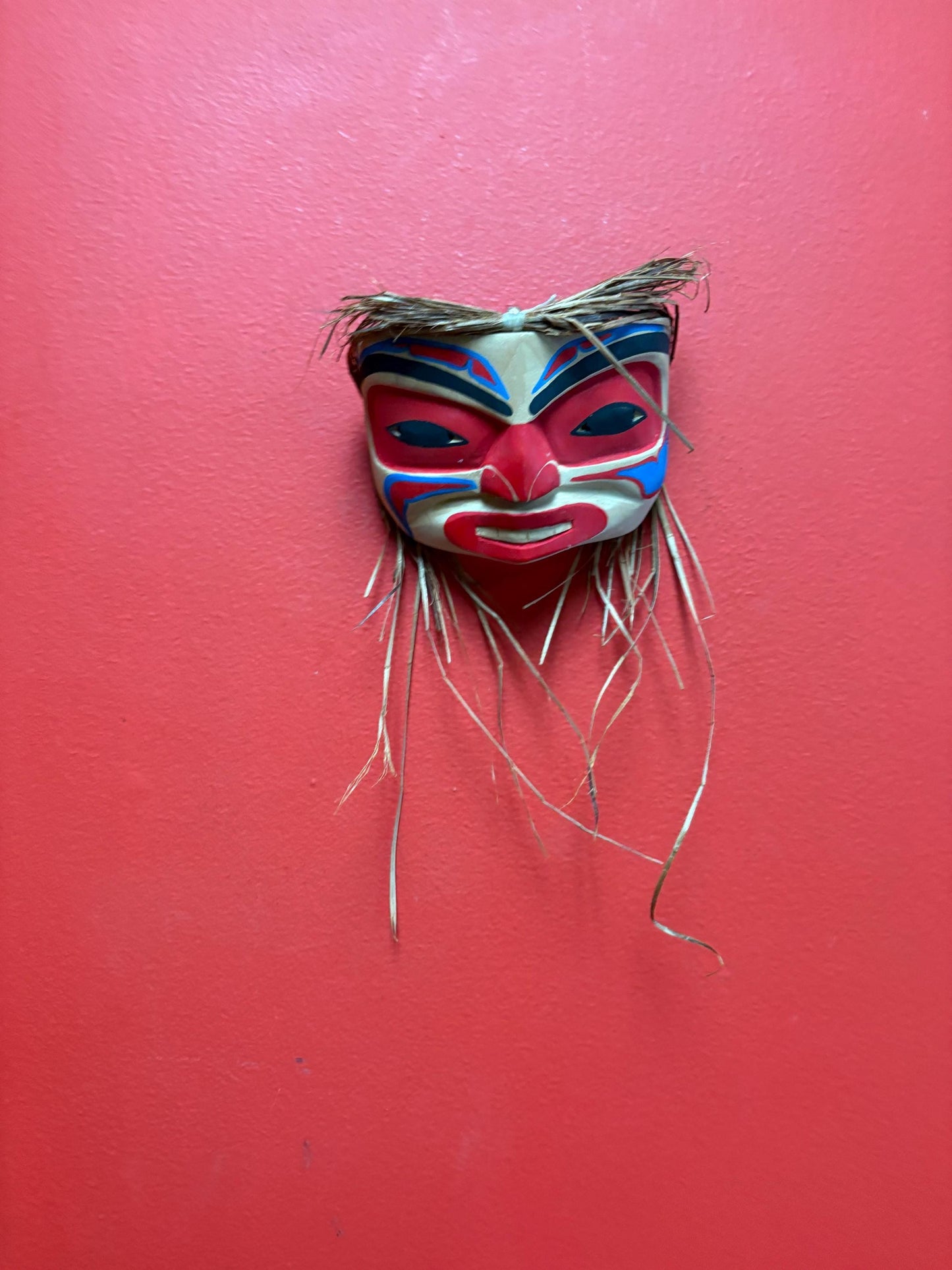 Beautiful approximately 5 x 4 high cedar painted Betty Joe indigenous pacific West Coast mask