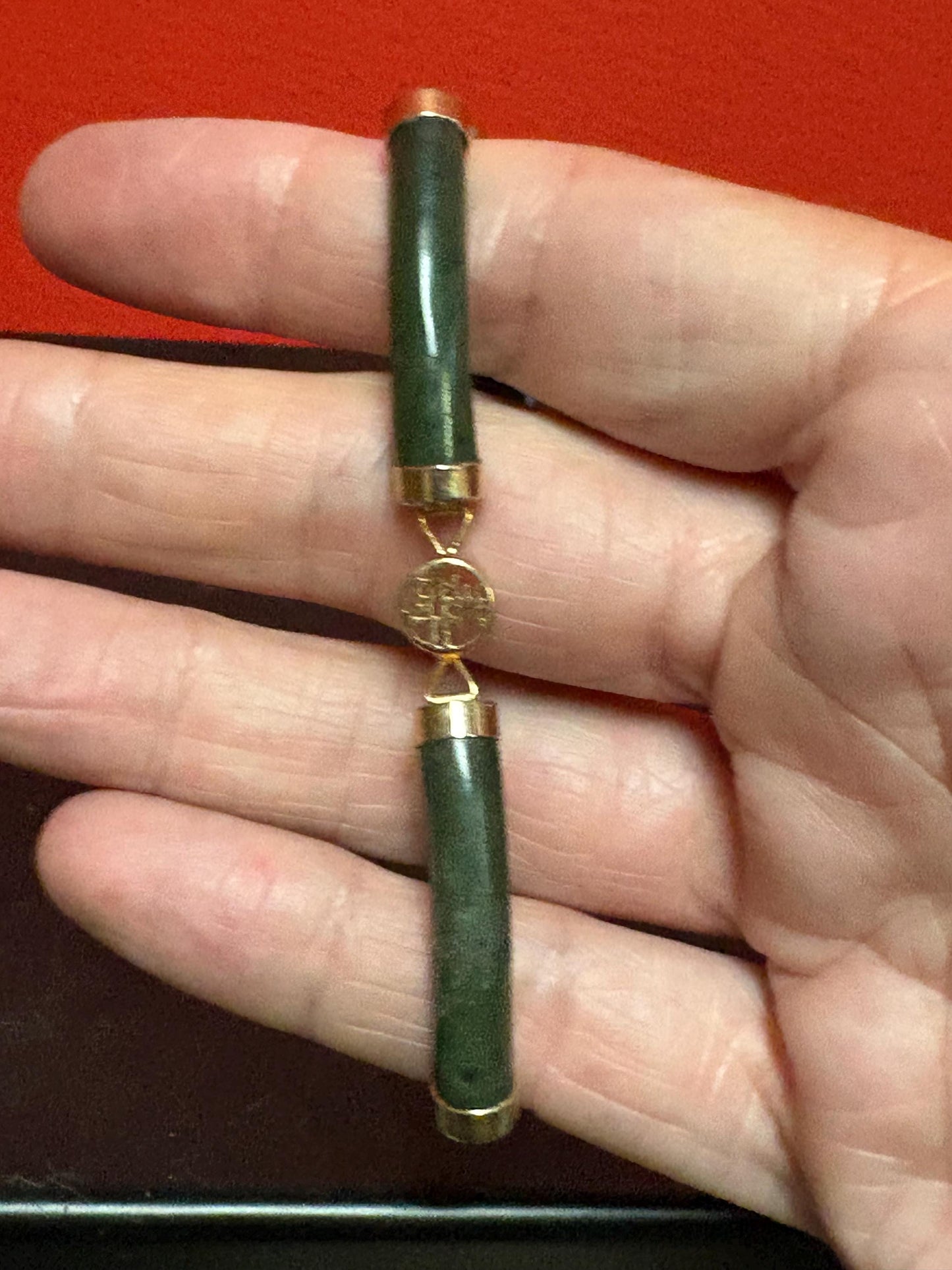 Jade Bracelet - Lovely untested gold and Chinese jade bracelet  8 inches long approx   great gift