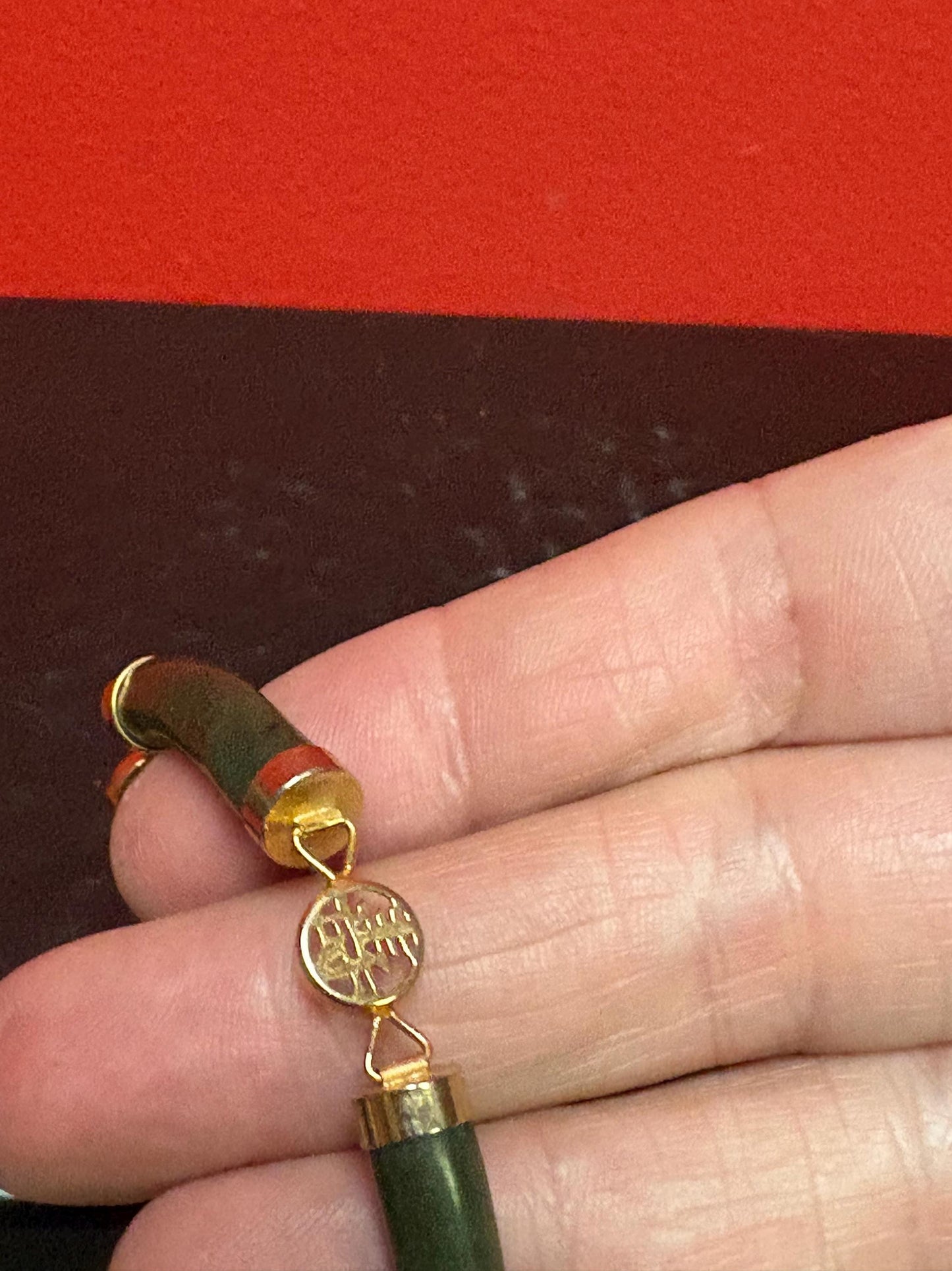 Jade Bracelet - Lovely untested gold and Chinese jade bracelet  8 inches long approx   great gift