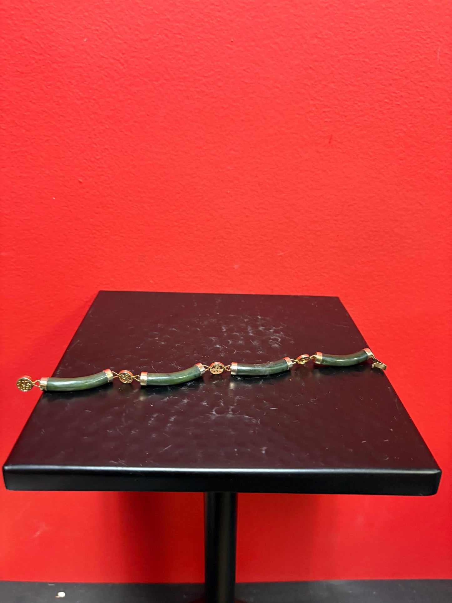 Jade Bracelet - Lovely untested gold and Chinese jade bracelet  8 inches long approx   great gift