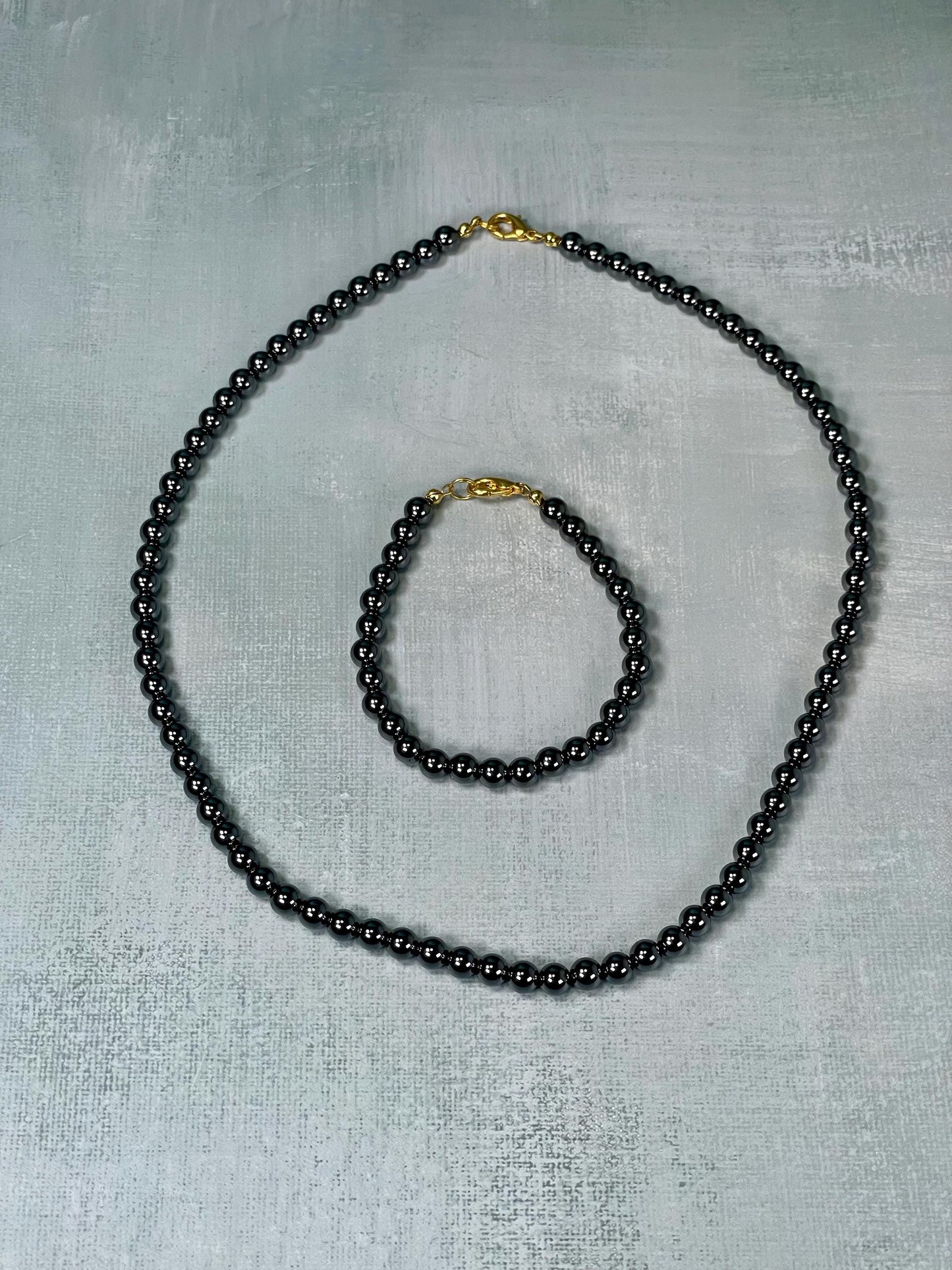 Hematite Beaded Necklace and Bracelet Set