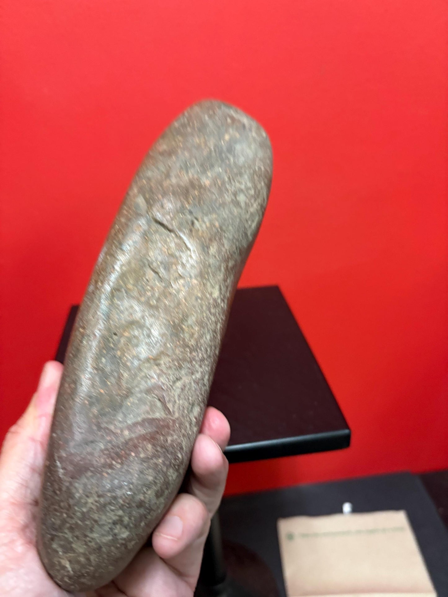 Beautiful 8 inch tall indigenous first nations, British Columbian old old old plummet stone tool  wonderful patina   shape like a foot
