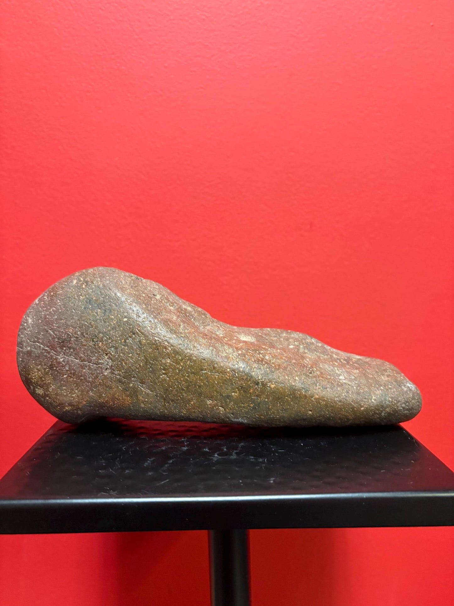 Beautiful 8 inch tall indigenous first nations, British Columbian old old old plummet stone tool  wonderful patina   shape like a foot