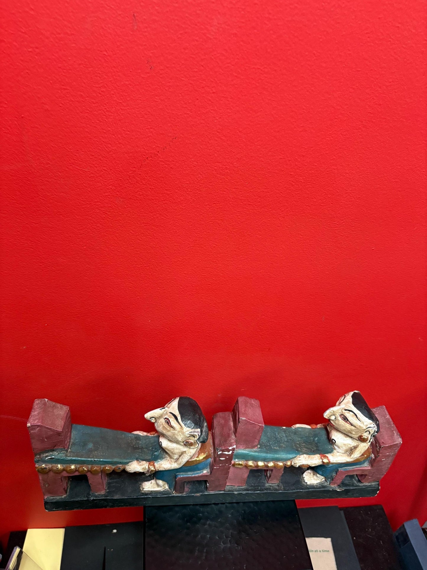 Fabulous 16 x 7 high antique polychrome painted southeast Asian statue  great patina and colour  wow decoration