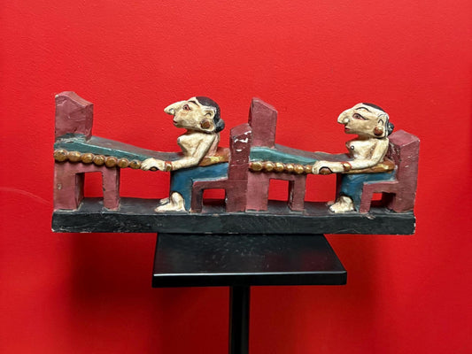 Fabulous 16 x 7 high antique polychrome painted southeast Asian statue  great patina and colour  wow decoration