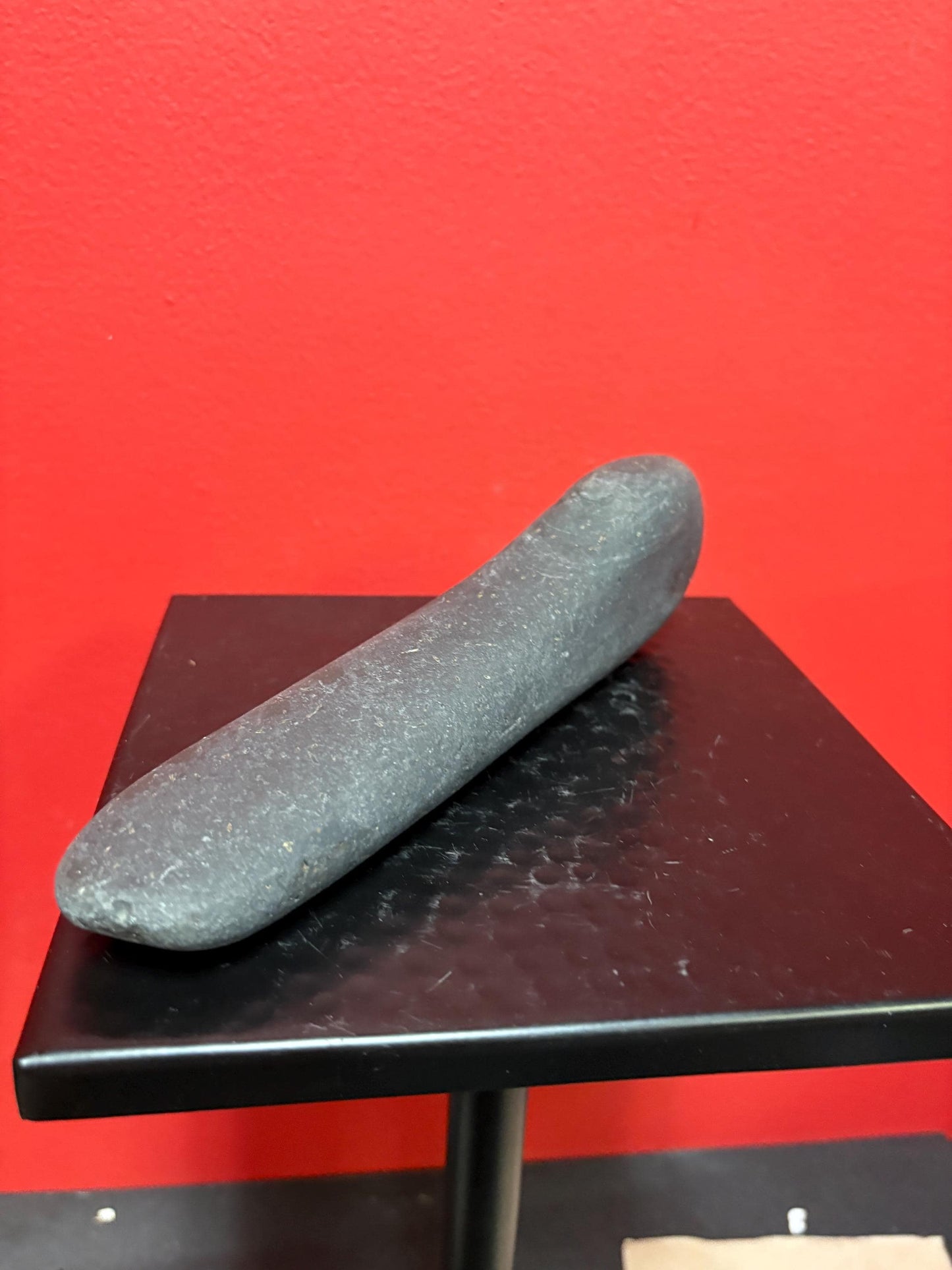 Beautiful 8 inch tall  indigenous first nations, British Columbian old old old plummet stone tool  wonderful patina   shape of duck head