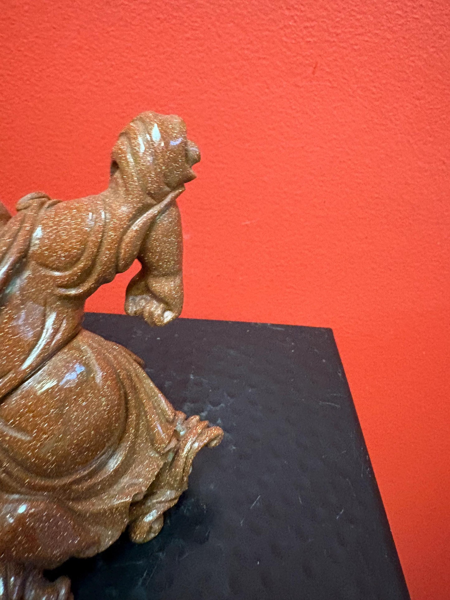 Beautiful antique 4 inch Chinese gold stone figure of a warrior  great condition and very unusual estate piece