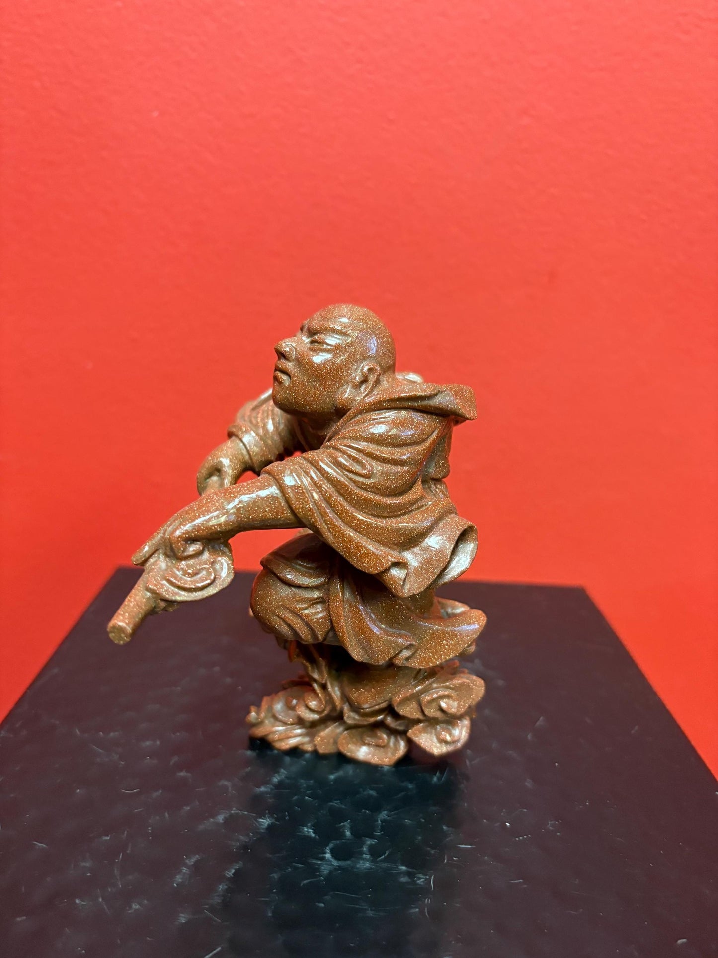Beautiful antique 5 inch Chinese gold stone figure of a warrior  great condition and very unusual estate piece