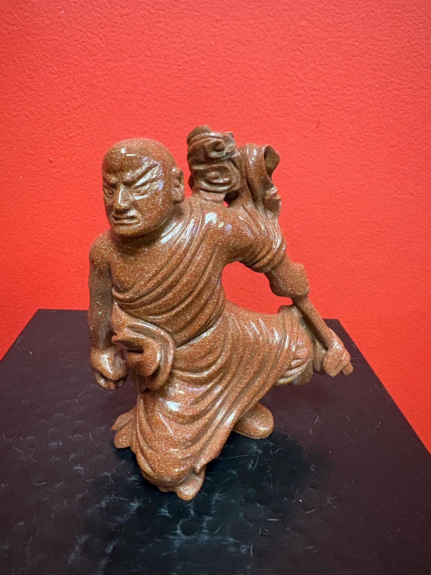 Beautiful antique 5 inch Chinese gold stone figure of a warrior  great condition and very unusual estate piece