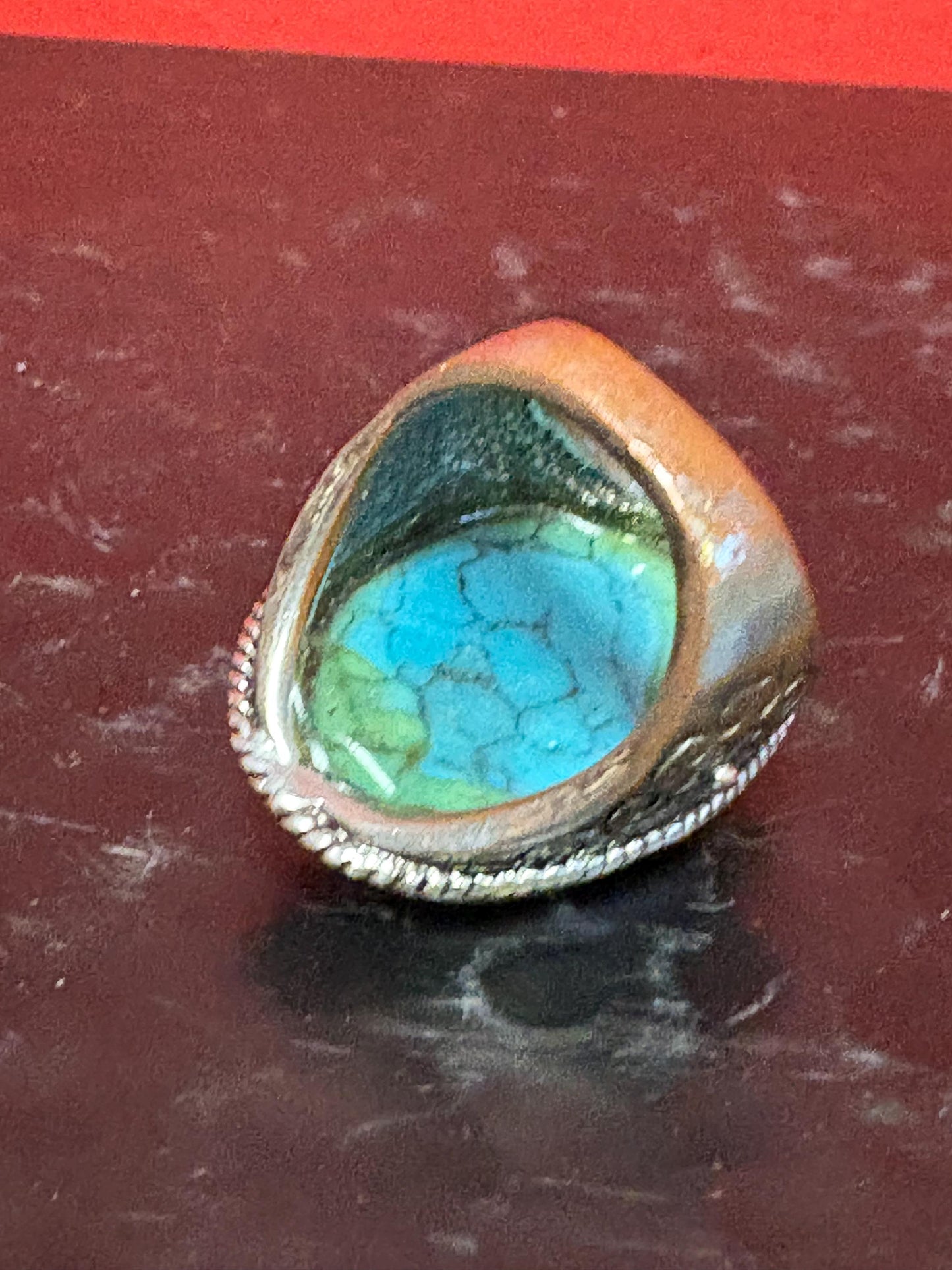 Lovely silver metal and turquoise ring - great look size 6  not valuable  low price