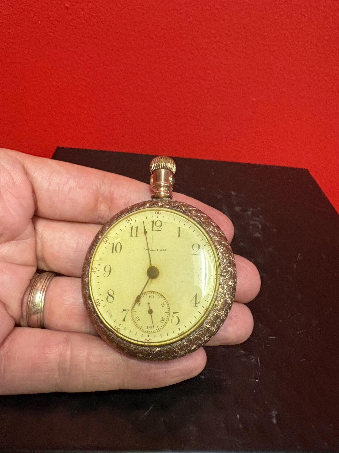Lovely gold plated 3 inch Waltham pocket watch as is - you open it you fix it. Great deal.