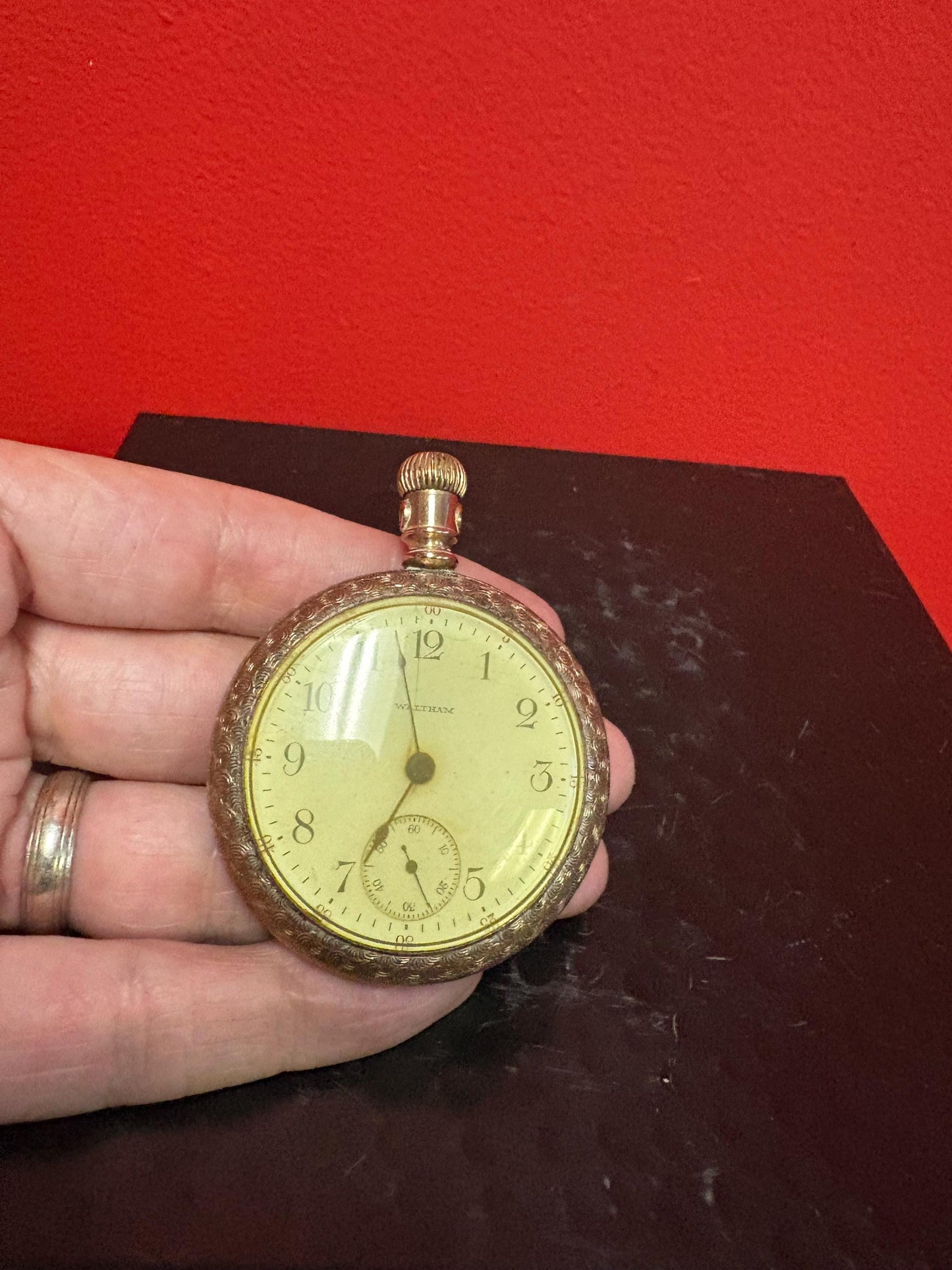 Lovely gold plated 3 inch Waltham pocket watch as is - you open it you fix it. Great deal.