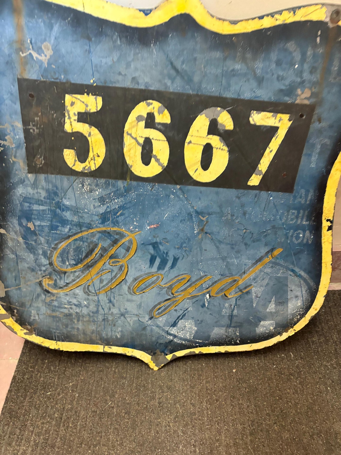 Stunning antique auto association metal chauffeur sign  30 by 28 inches wide  antique condition amazing decor - wo