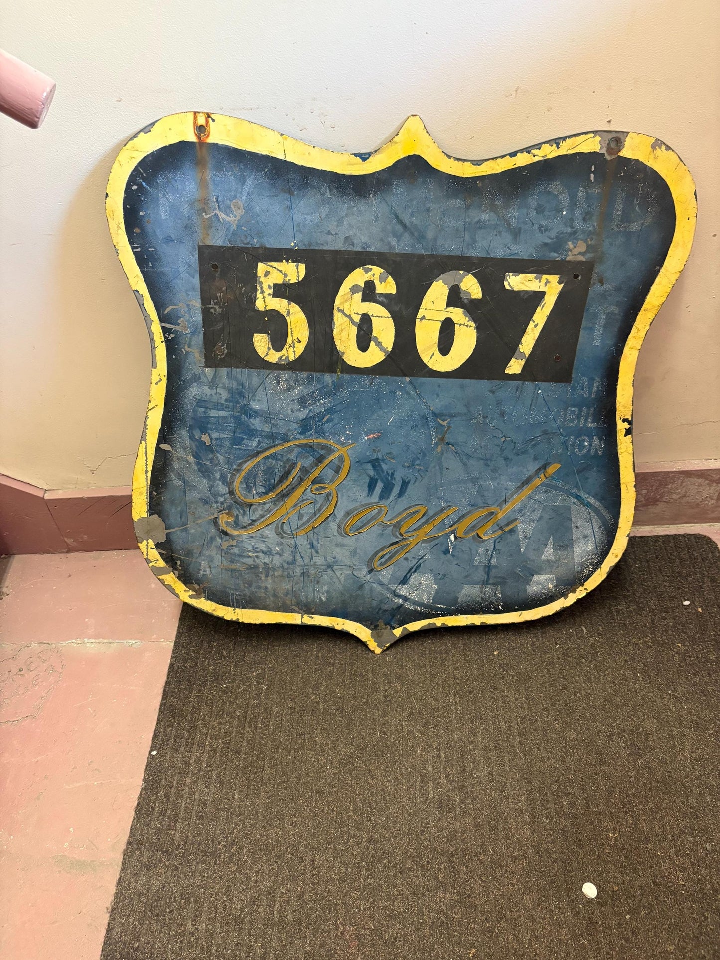 Stunning antique auto association metal chauffeur sign  30 by 28 inches wide  antique condition amazing decor - wo