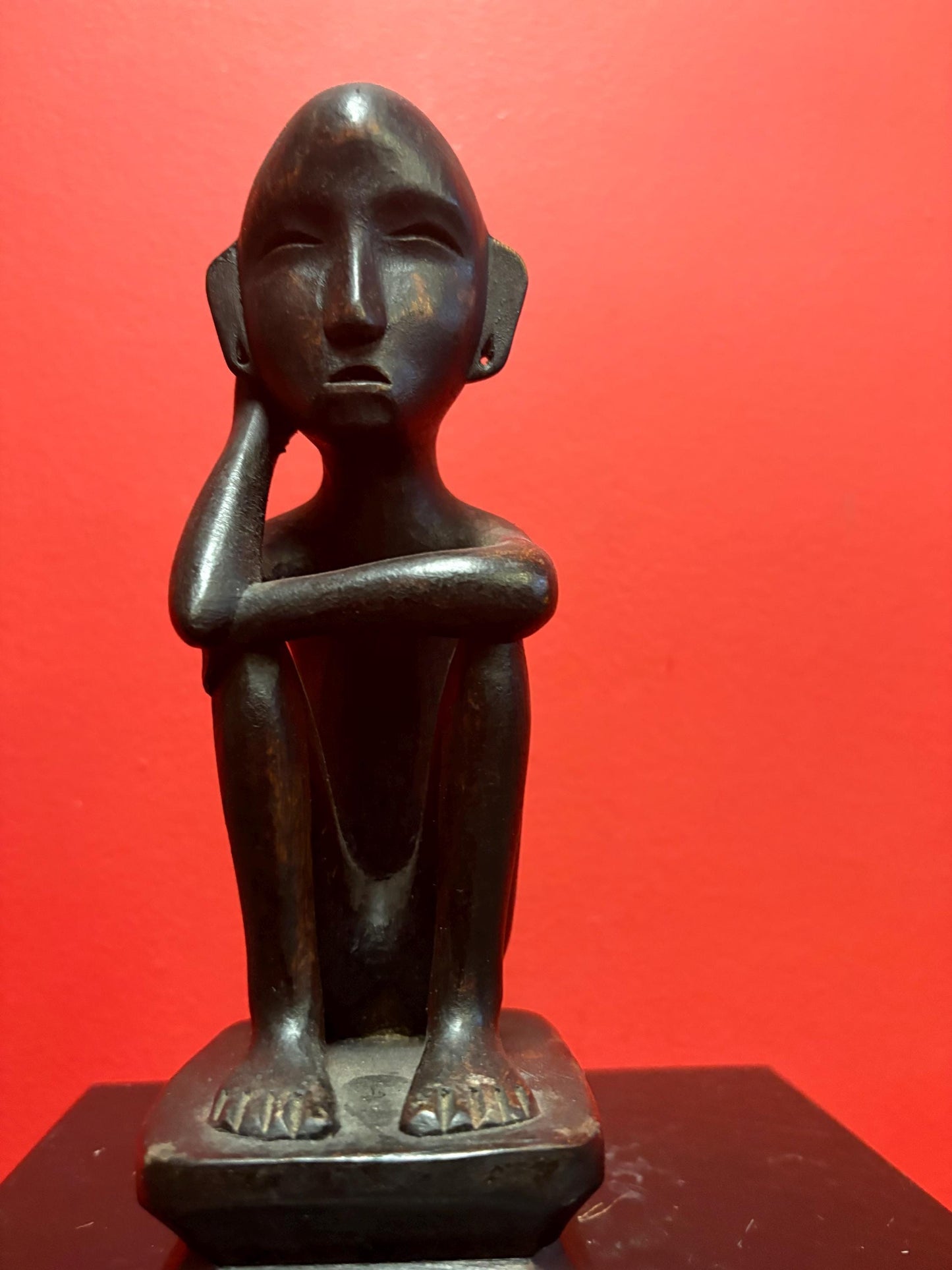 Lovely African old 8 inch tall thinking man seated  great patina