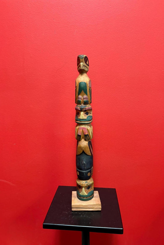Stunning Museum quality 16 inch tall unsigned 1920s polychrome totem pole  indigenous first nation Pacific Northwest Coast- small damage