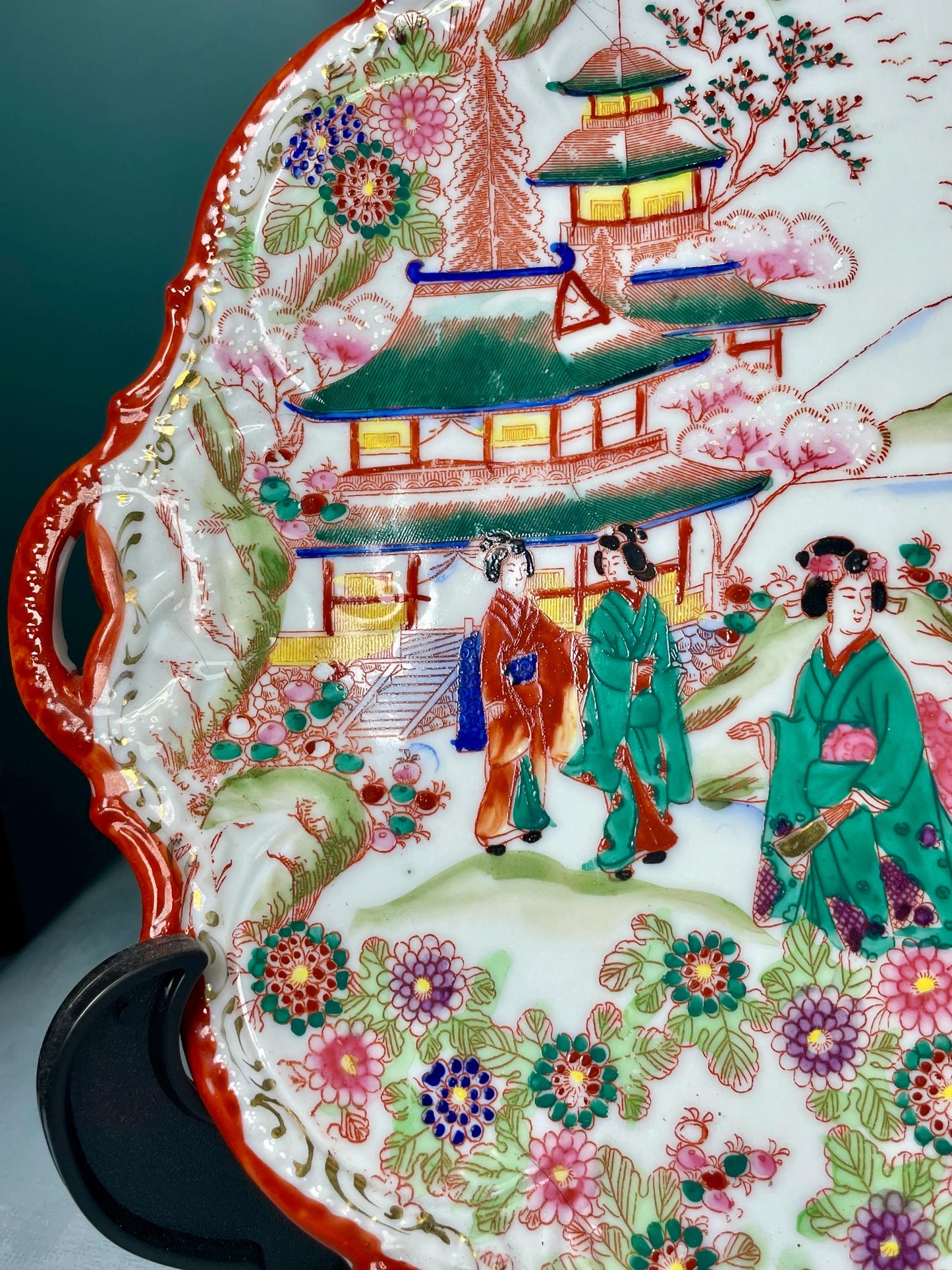 Antique Japanese Chinoiserie Hand Painted Traditional Geisha Girl Plate
