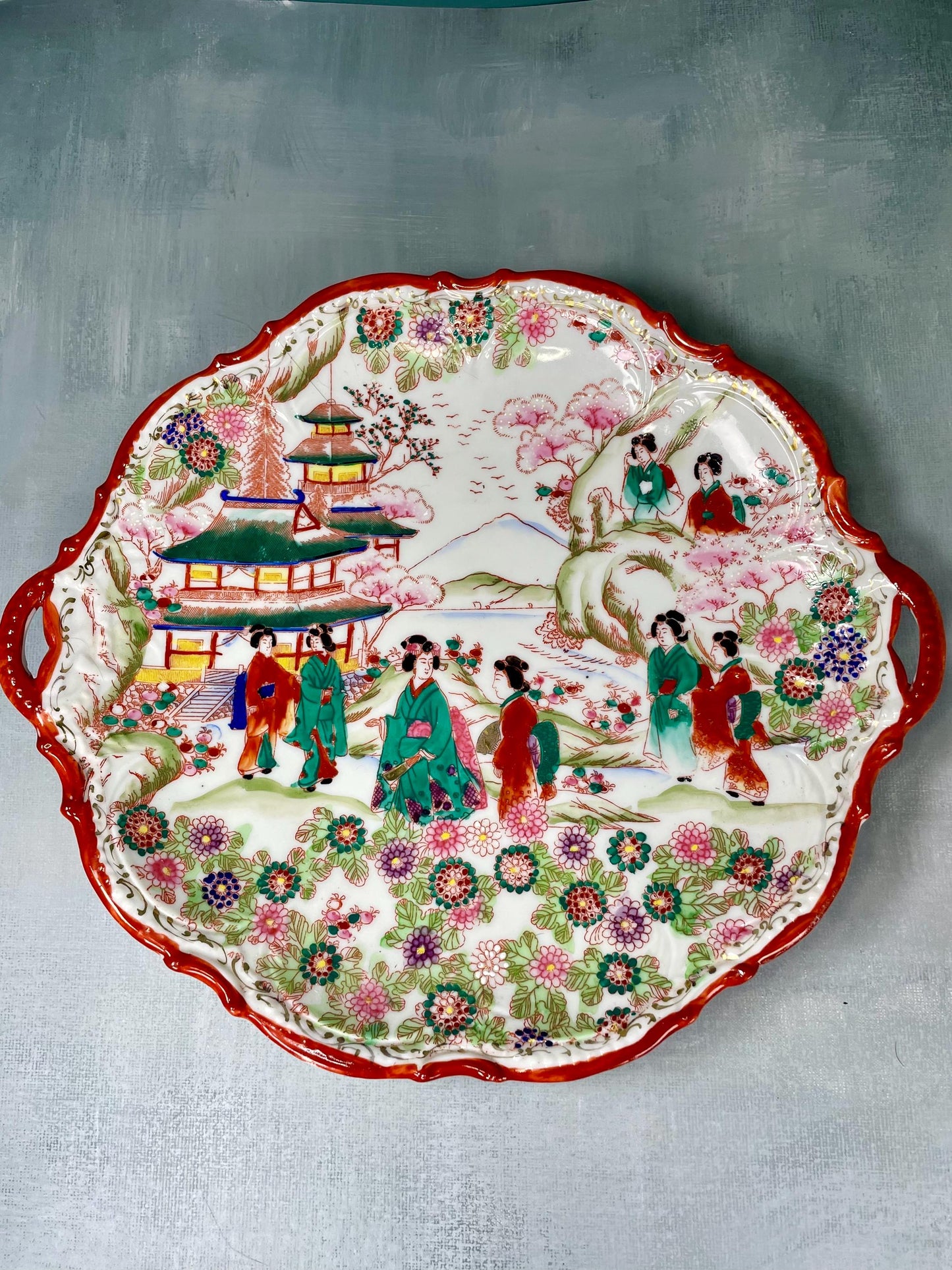 Antique Japanese Chinoiserie Hand Painted Traditional Geisha Girl Plate