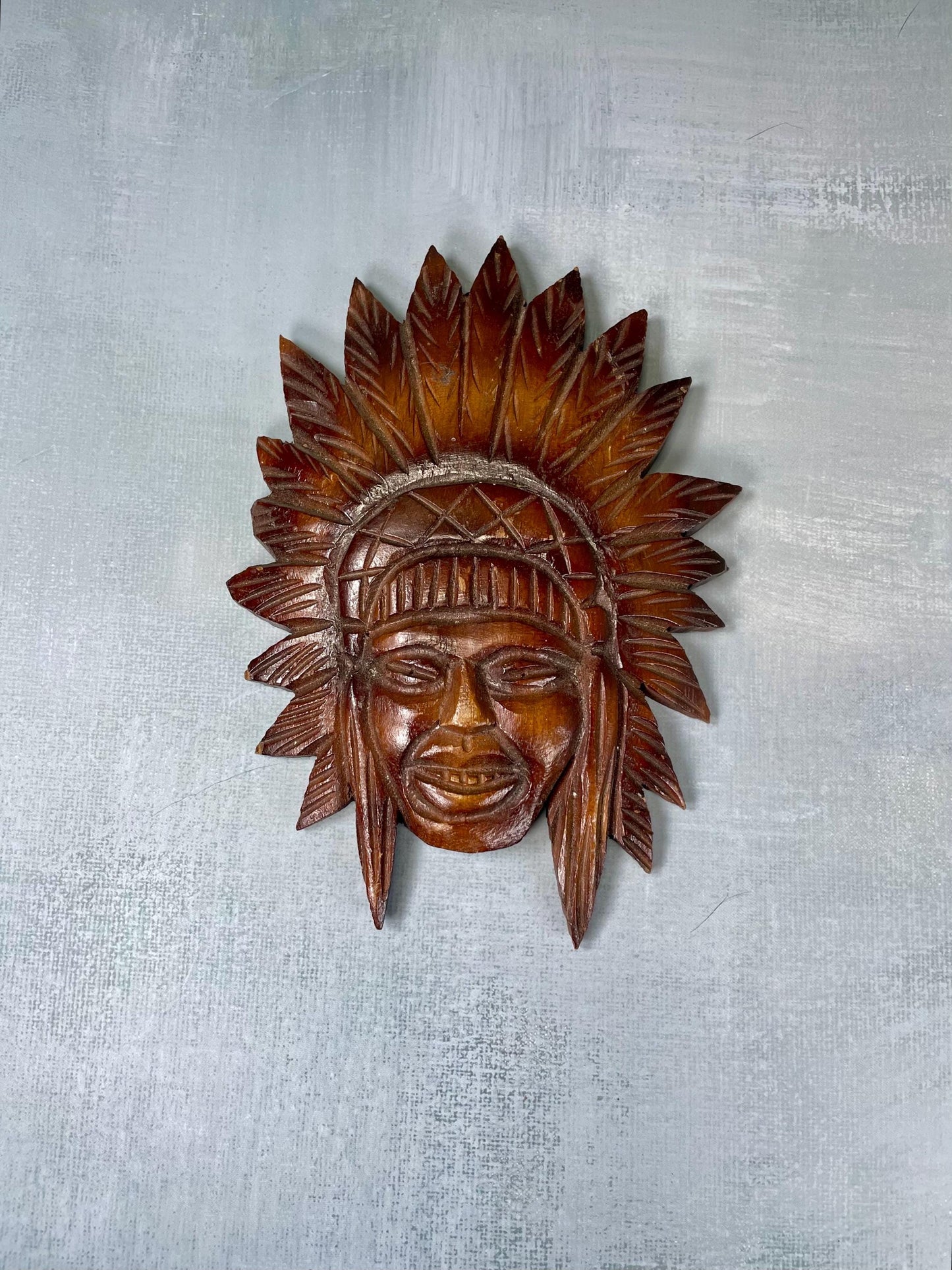 Handcarved Wooden Plque of Native Chief