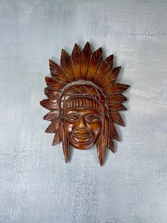 Handcarved Wooden Plque of Native Chief