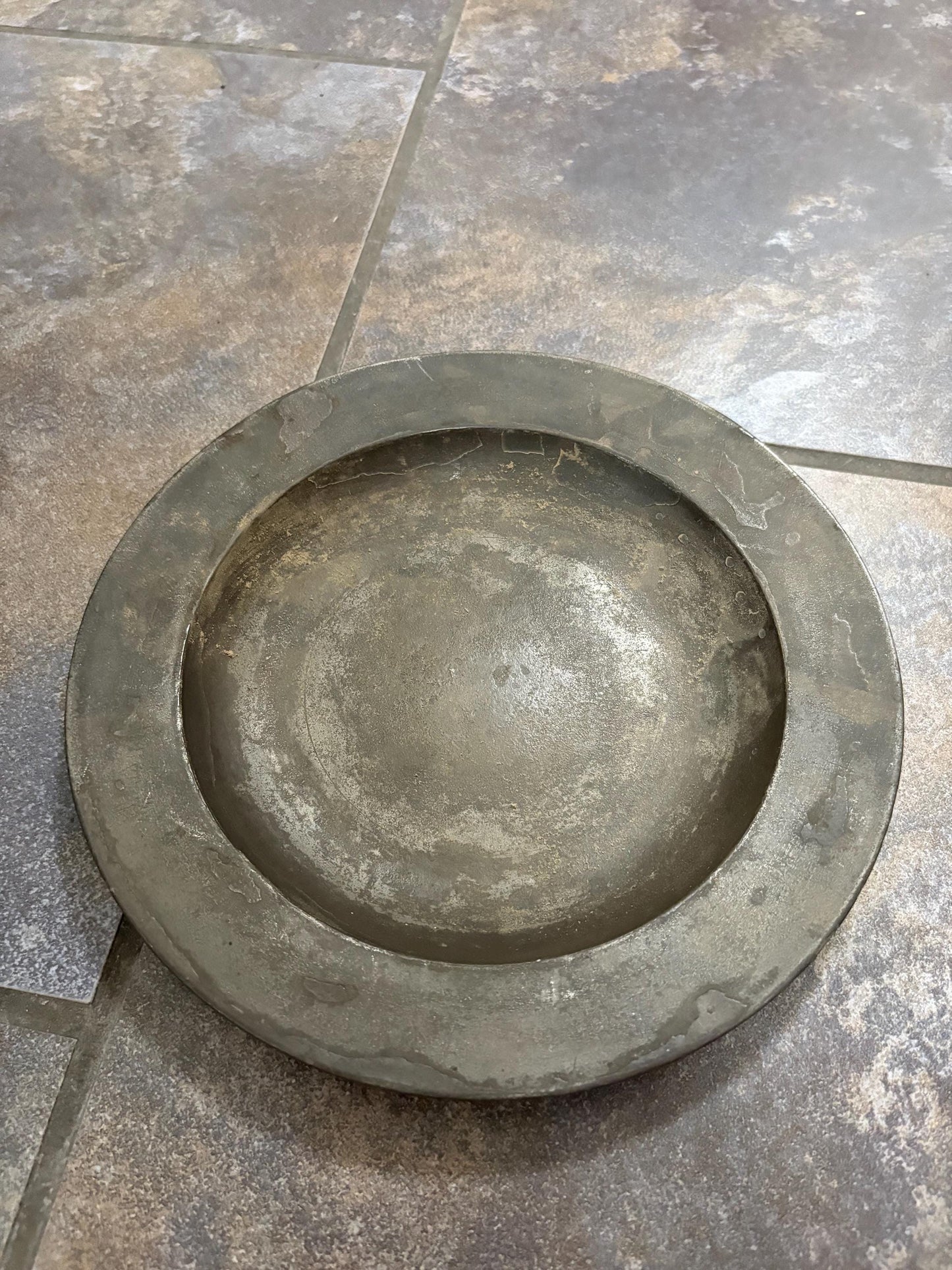 Beautiful antique 18th century pewter tray  10 inches long  wow   great patina